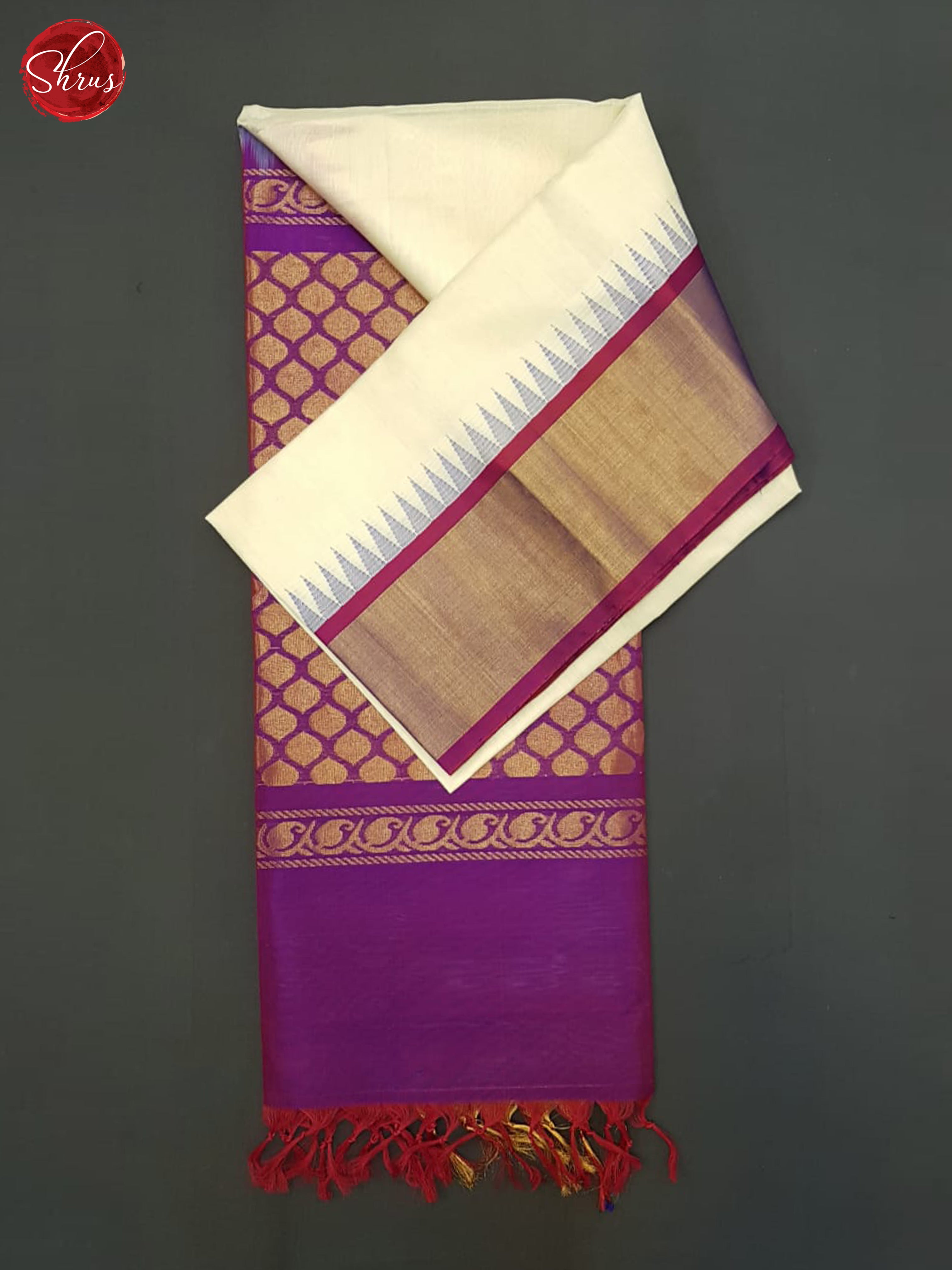 Cream And Purple- Silk Cotton Saree - Shop on ShrusEternity.com