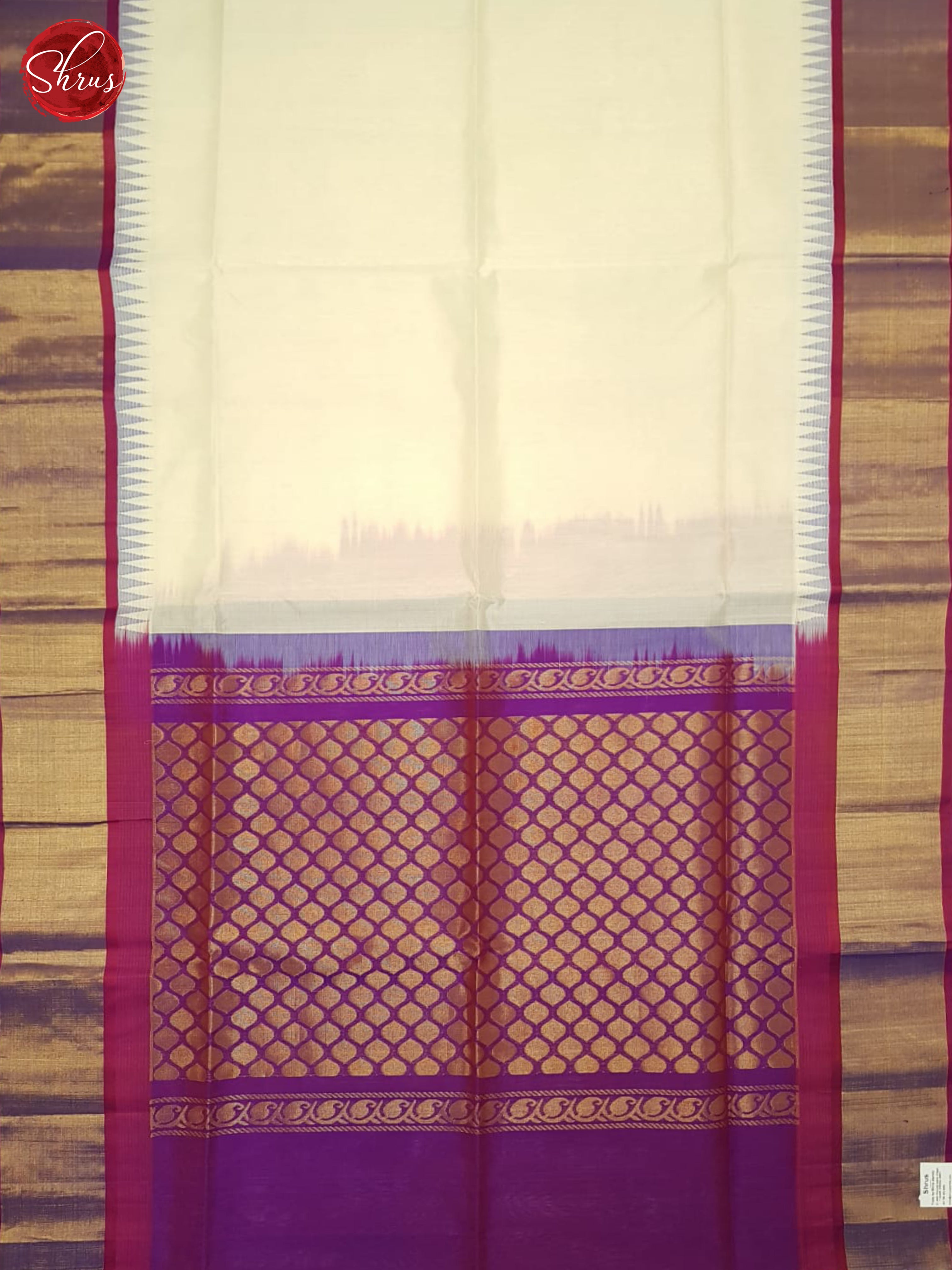 Cream And Purple- Silk Cotton Saree - Shop on ShrusEternity.com