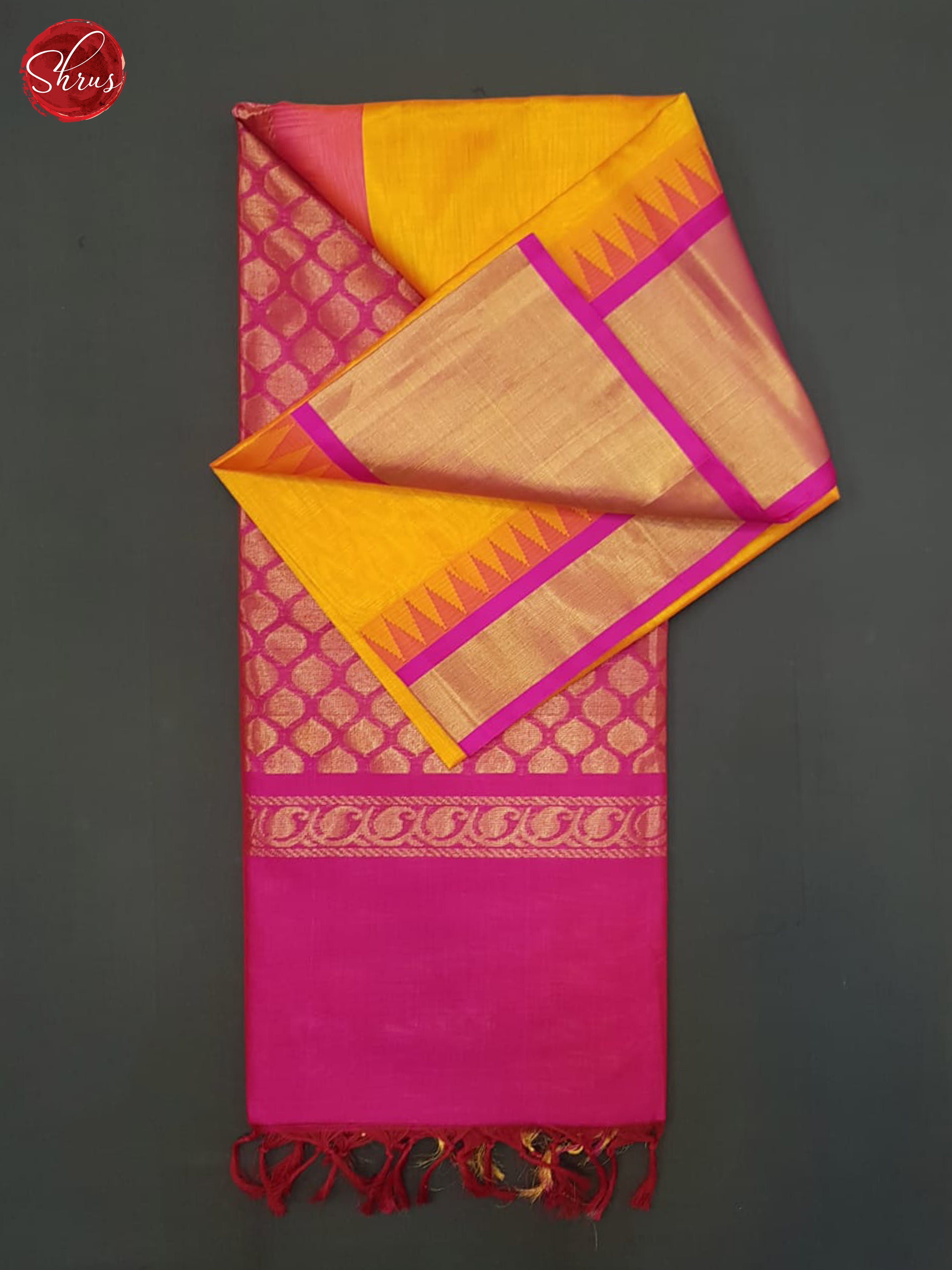 Fire Orange And Pink- Silk Cotton Saree - Shop on ShrusEternity.com