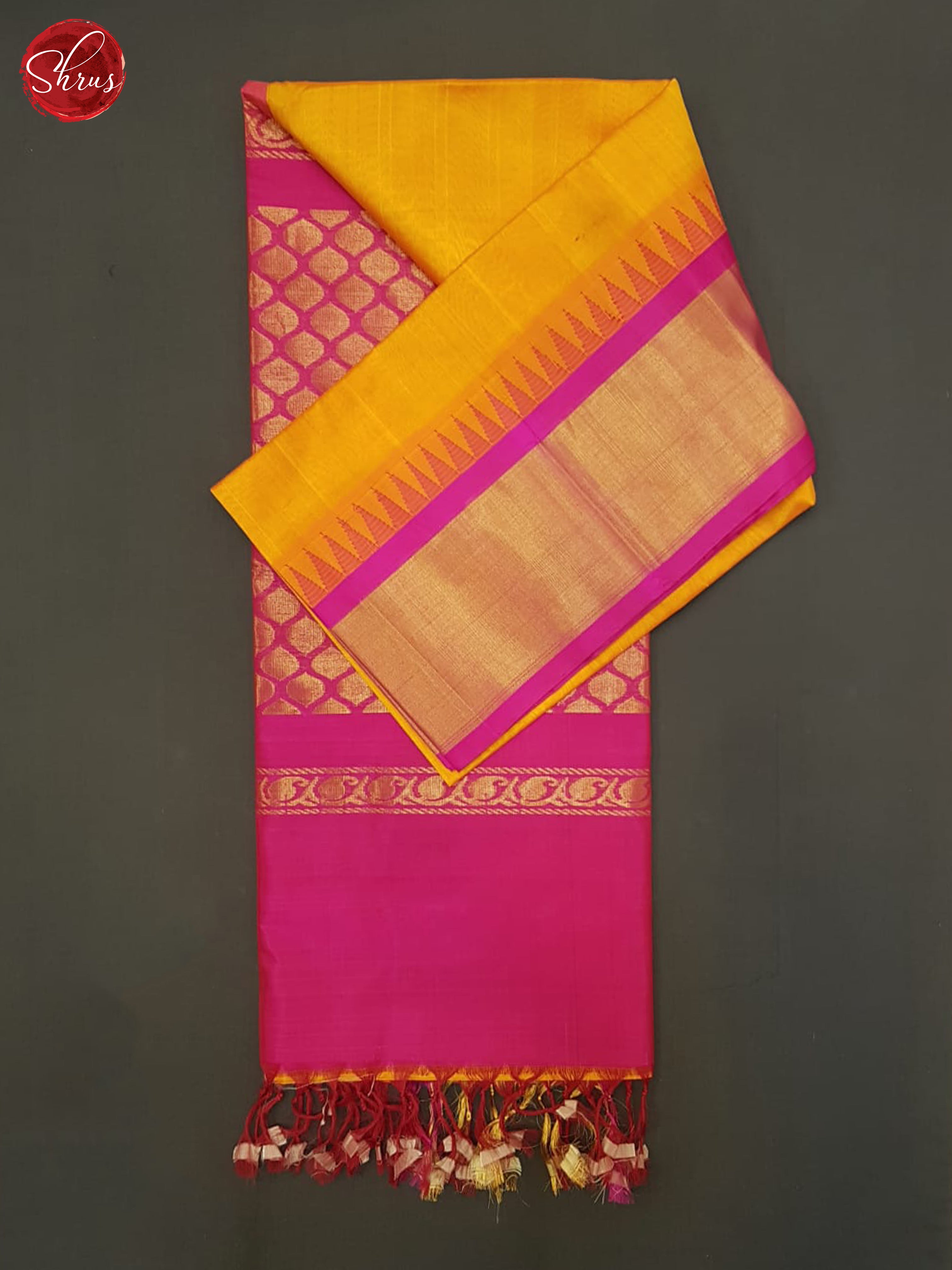 Orange And Pink- Silk Cotton Saree - Shop on ShrusEternity.com
