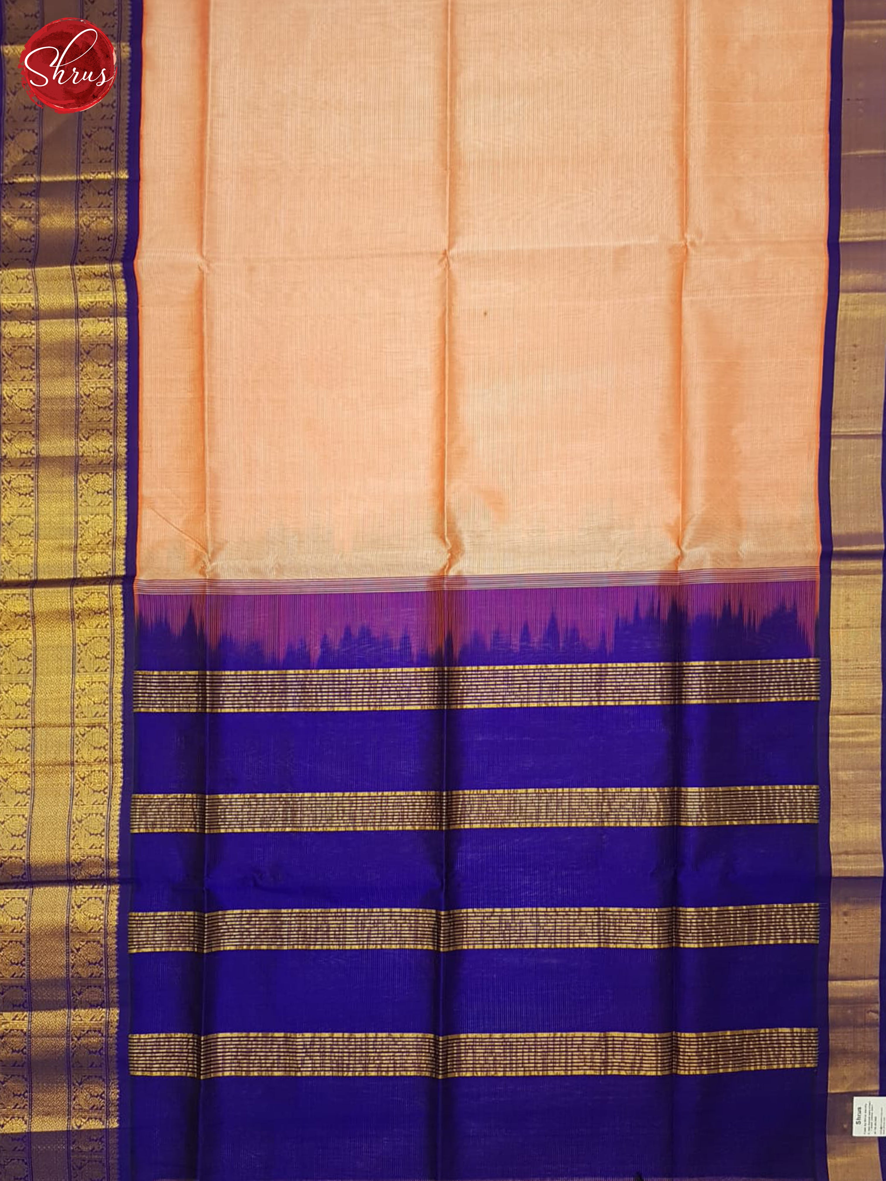 Peachish Pink And Blue- Silk Cotton Saree - Shop on ShrusEternity.com