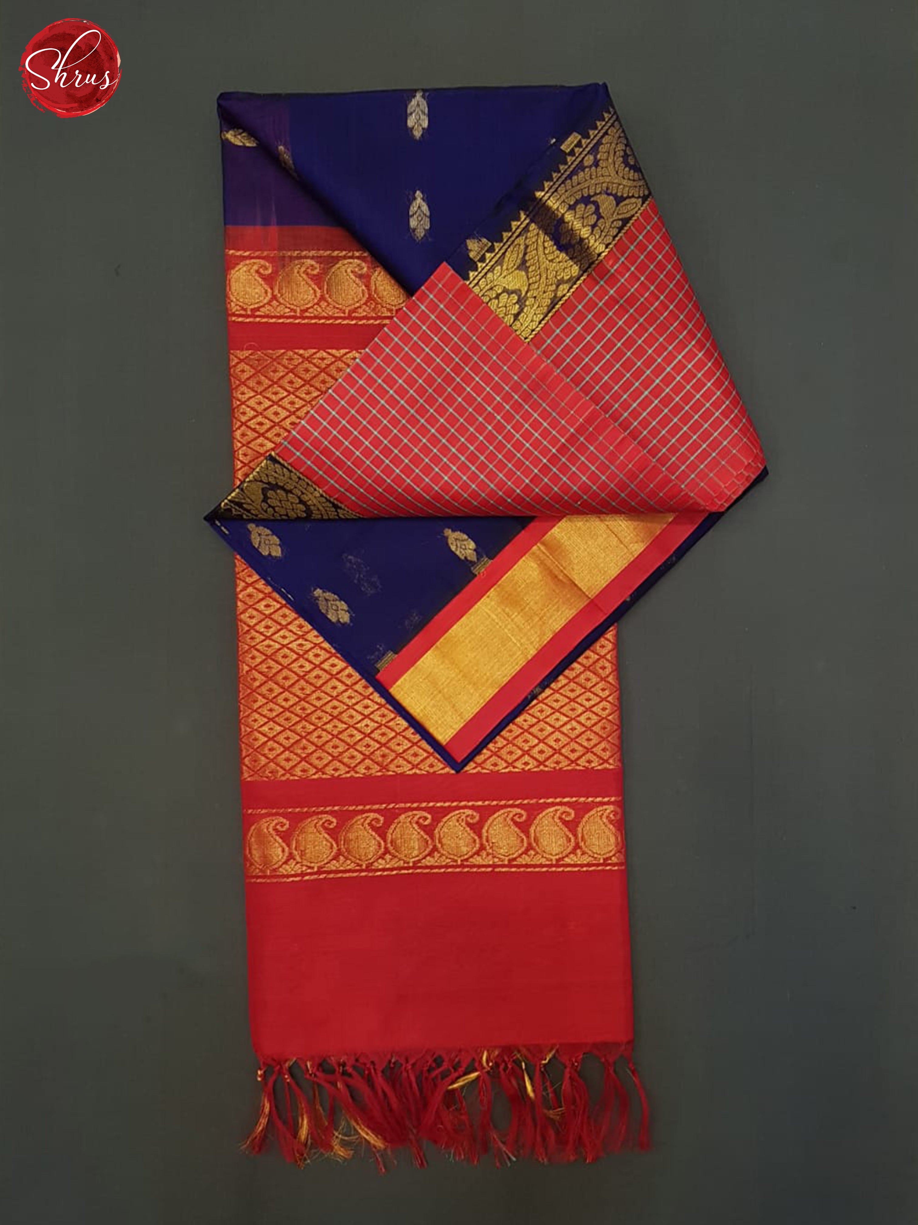 Blue And Red- Silk Cotton Saree - Shop on ShrusEternity.com