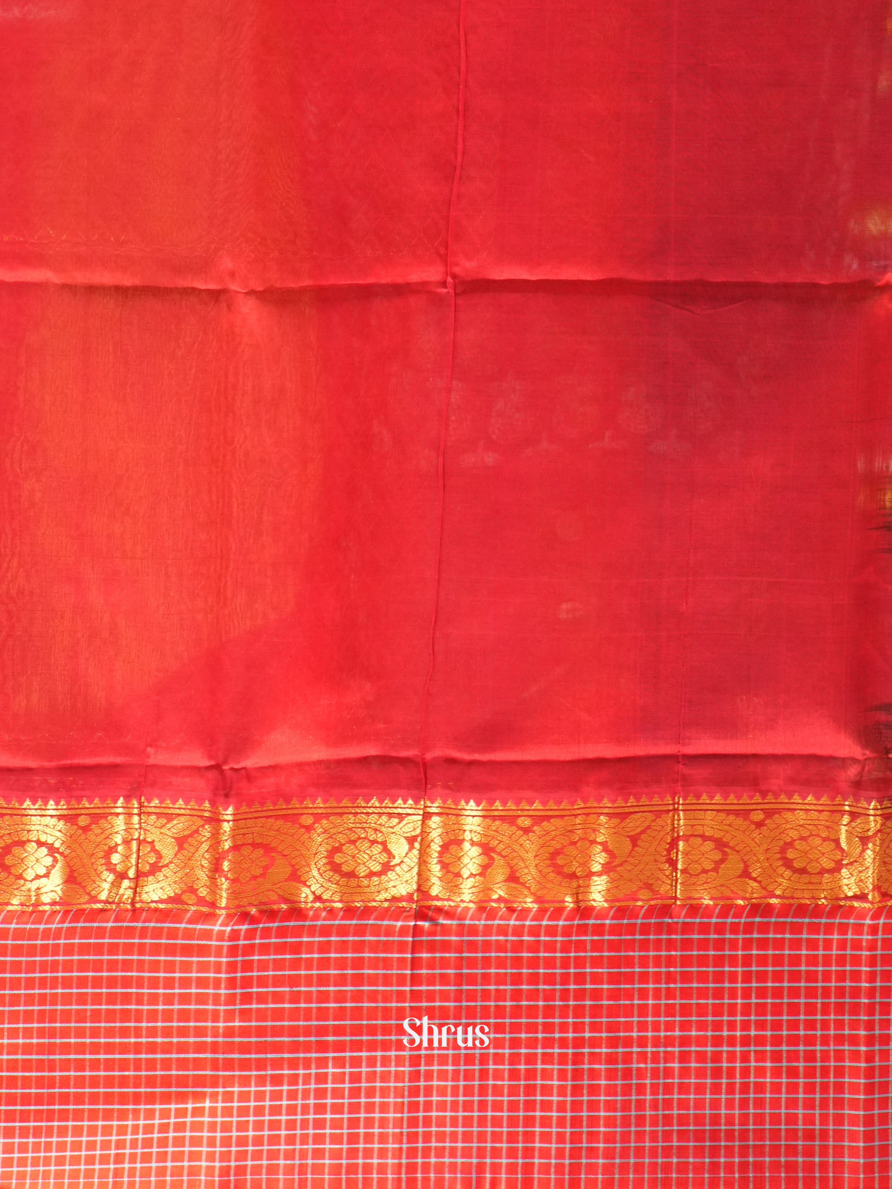 Blue And Red- Silk Cotton Saree - Shop on ShrusEternity.com