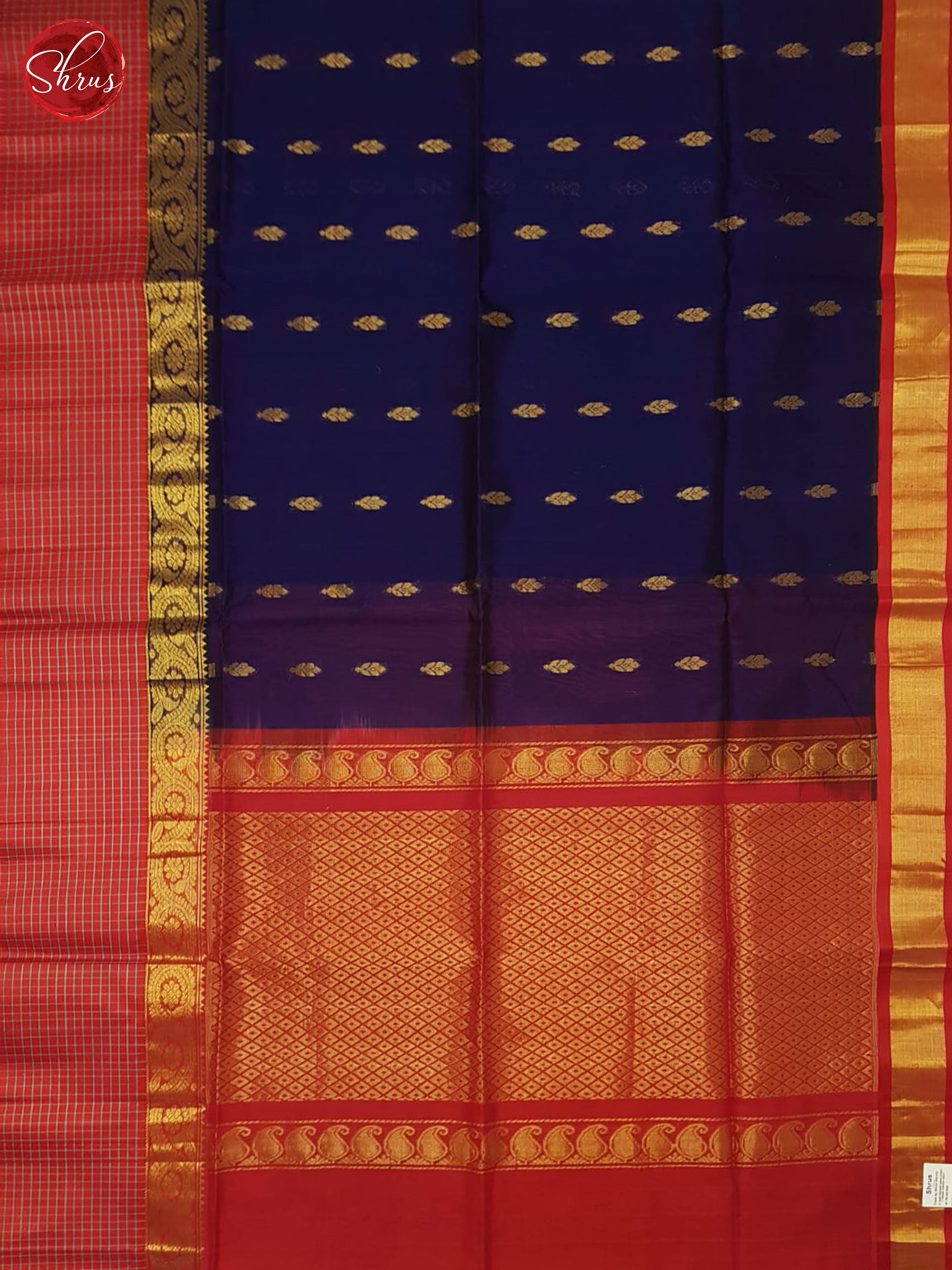 Blue And Red- Silk Cotton Saree - Shop on ShrusEternity.com
