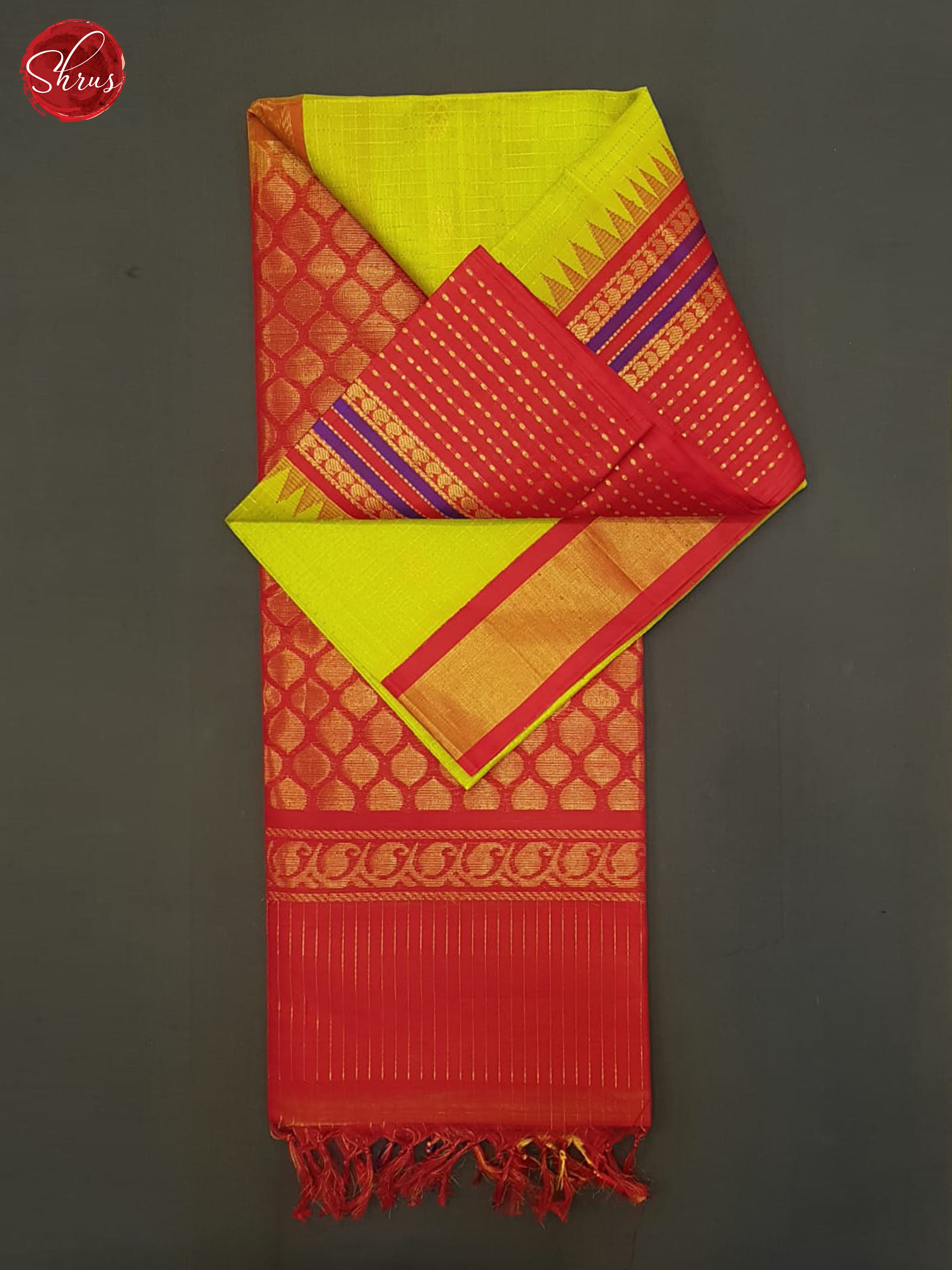 Green And Red- Silk Cotton Saree - Shop on ShrusEternity.com