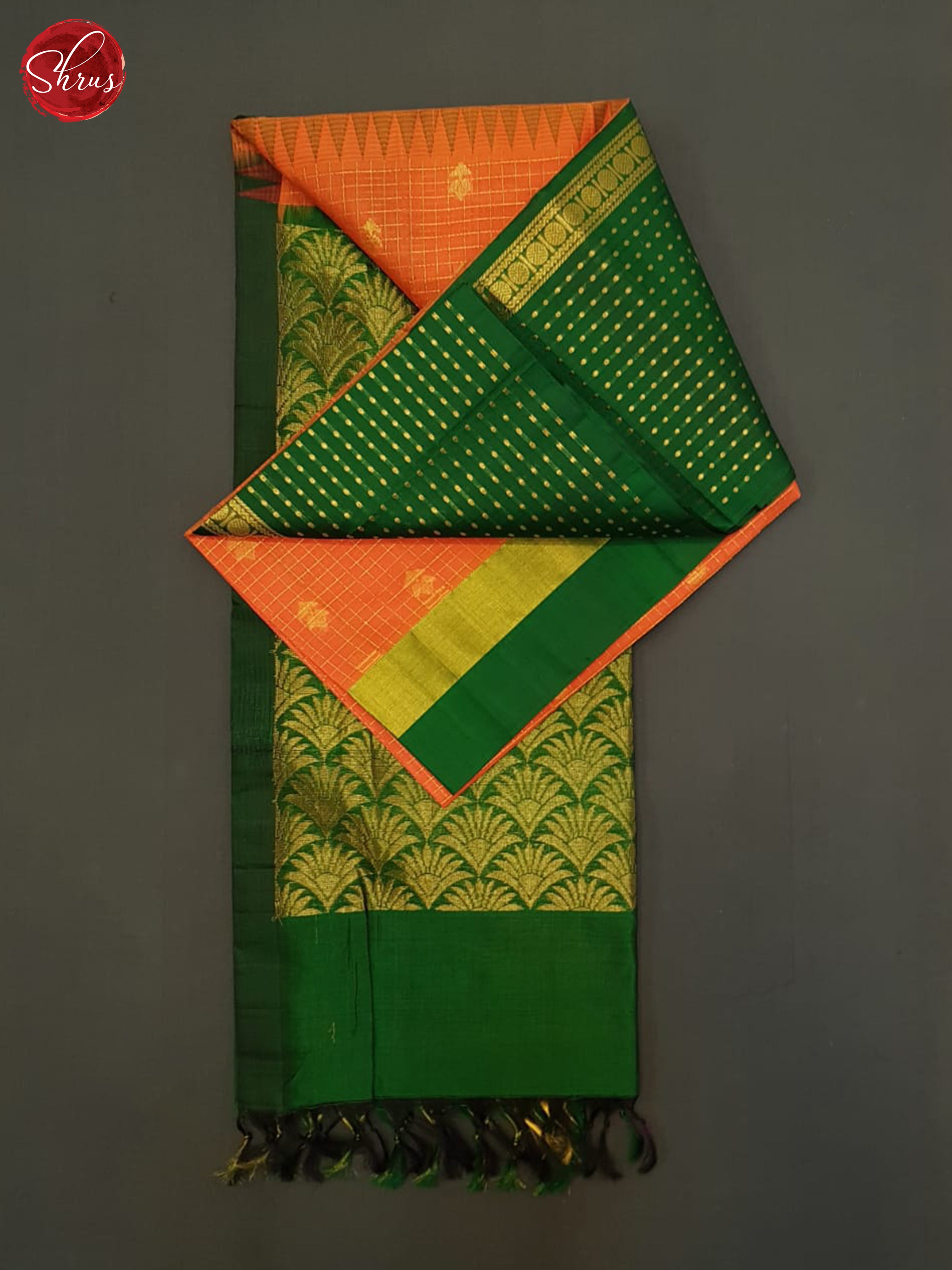 Orange And Green- Silk Cotton Saree - Shop on ShrusEternity.com