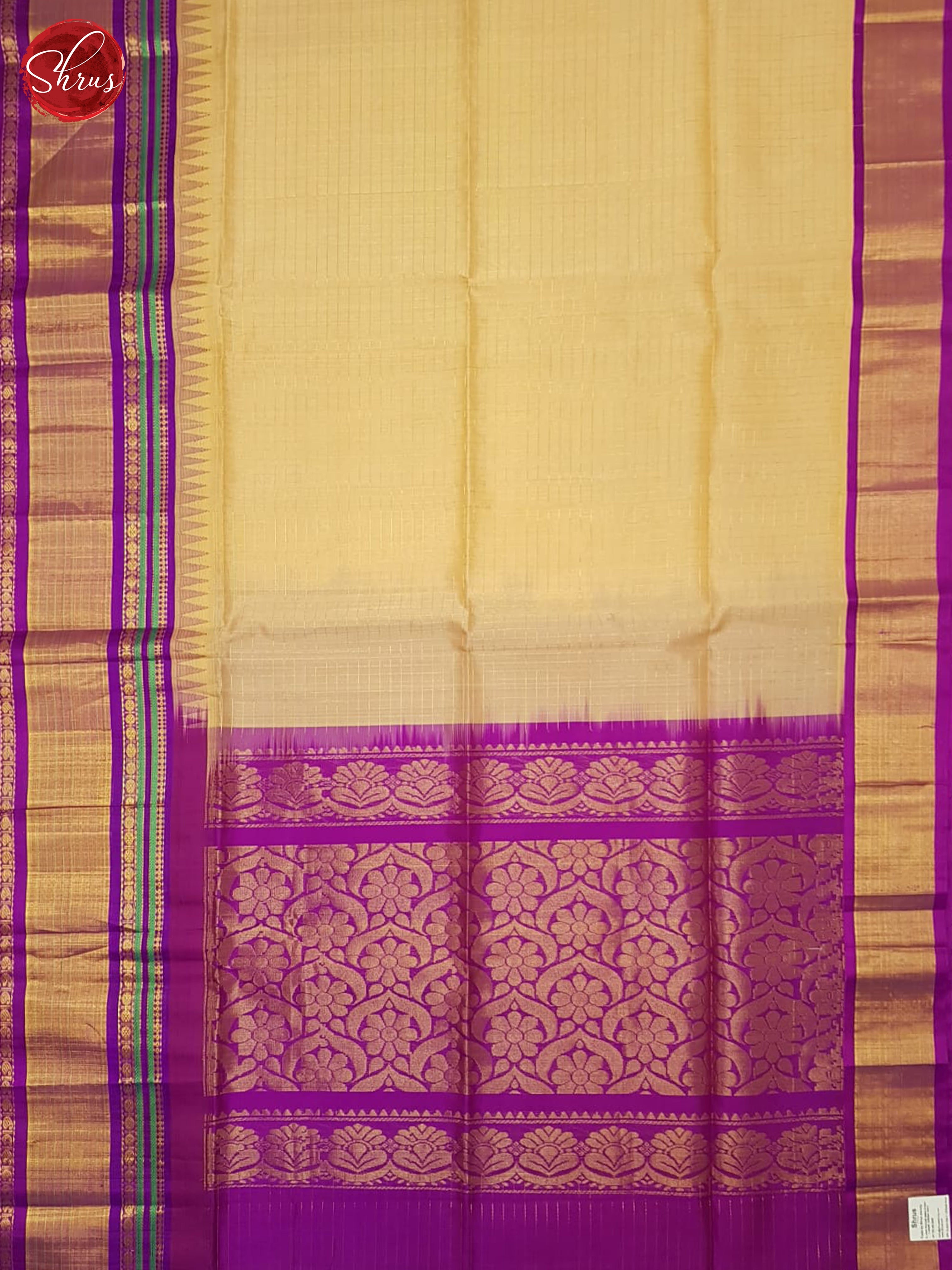 Beige And Purple- Silk Cotton Saree - Shop on ShrusEternity.com
