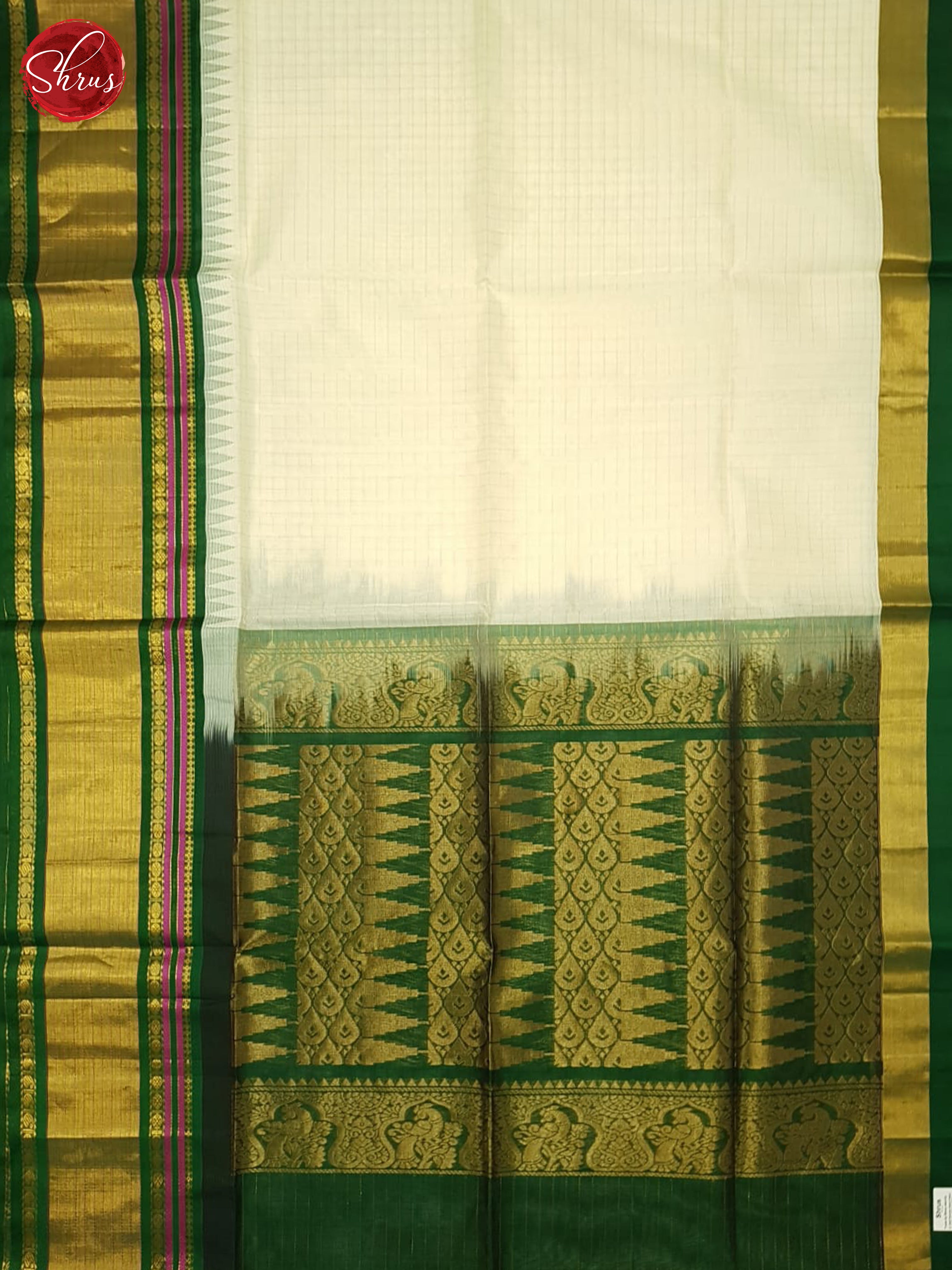 Cream And Green- Silk Cotton Saree - Shop on ShrusEternity.com
