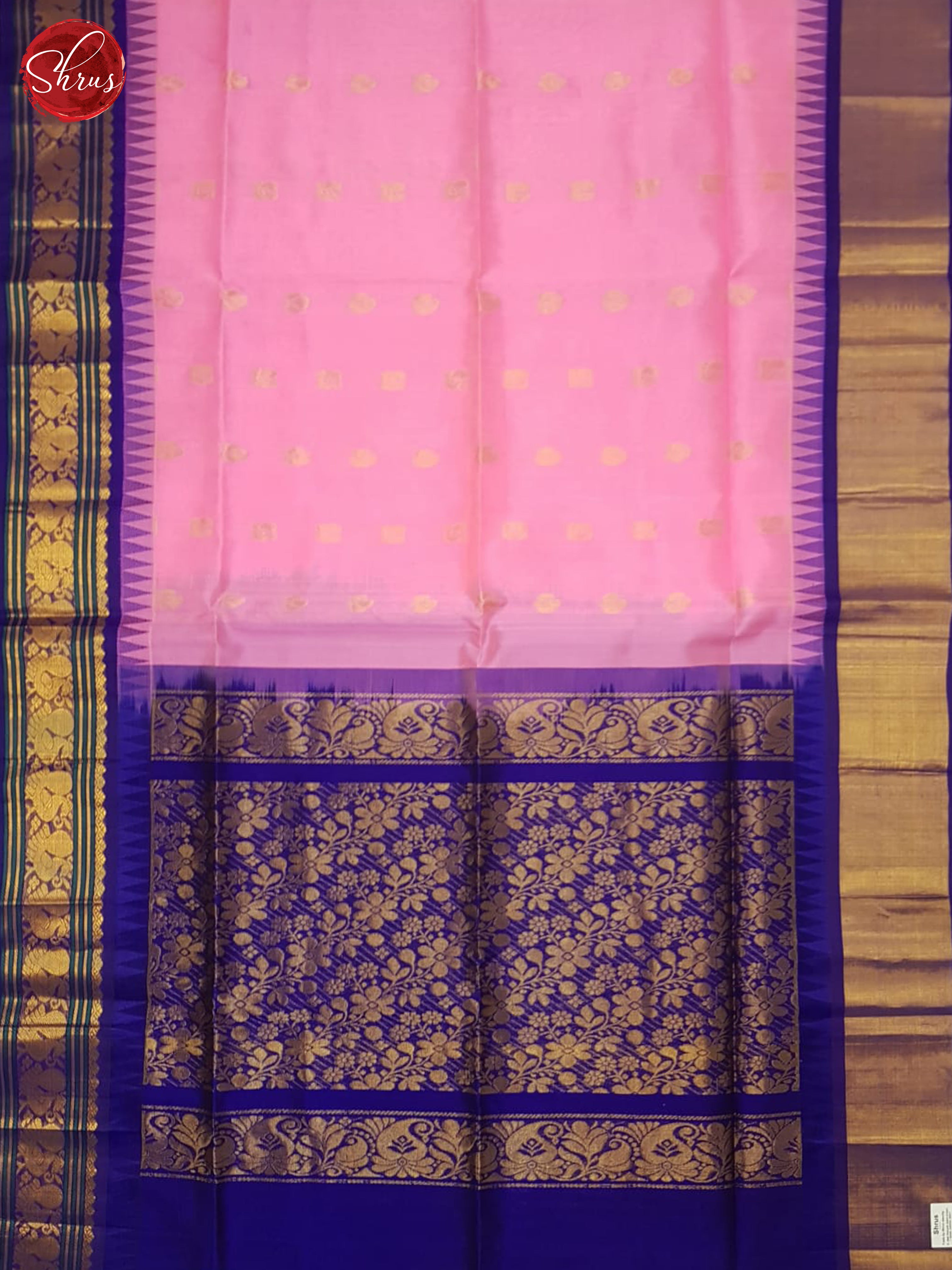 Pink And Blue- Silk Cotton saree - Shop on ShrusEternity.com