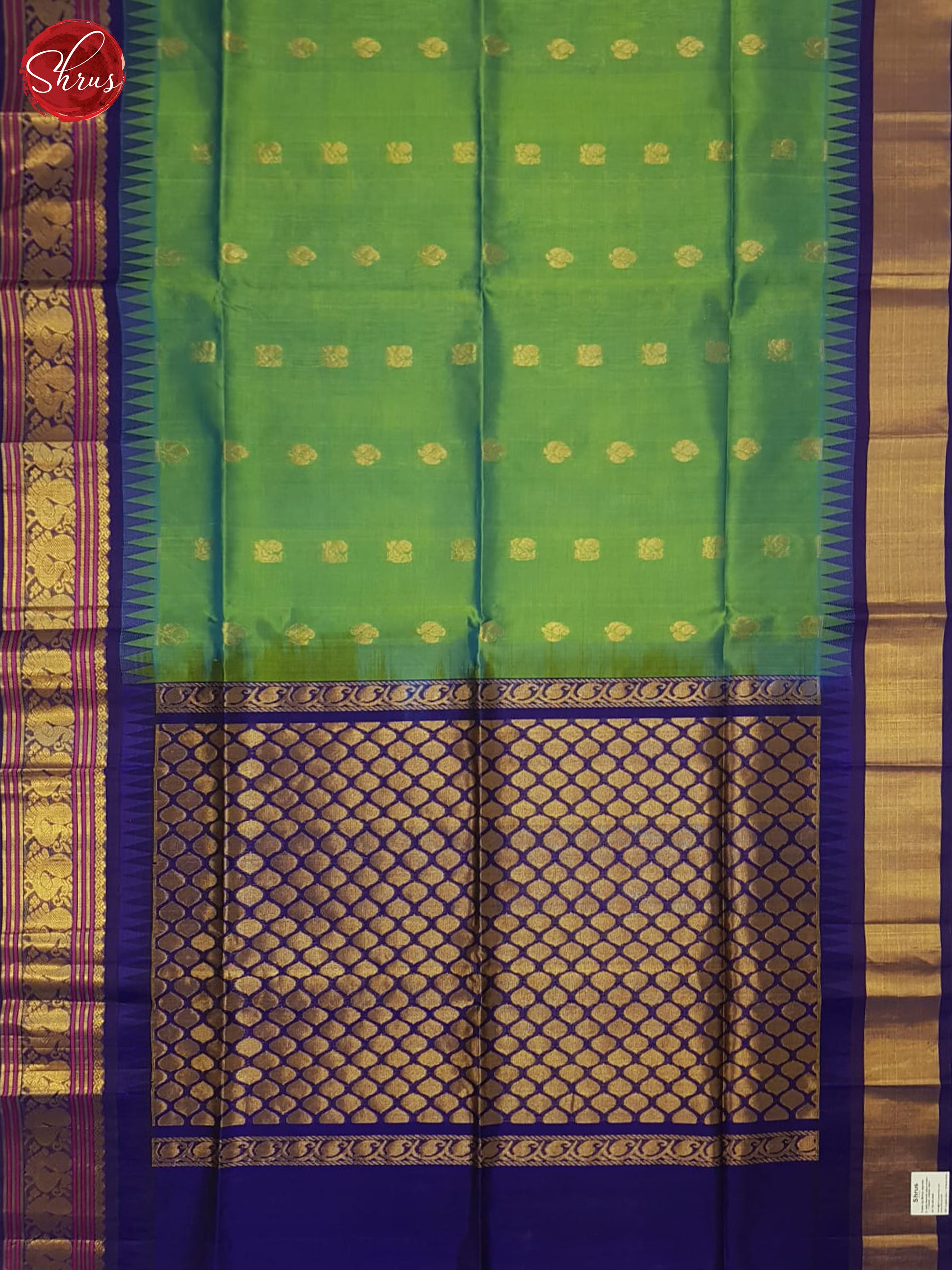 Green And Blue- Silk Cotton Saree - Shop on ShrusEternity.com