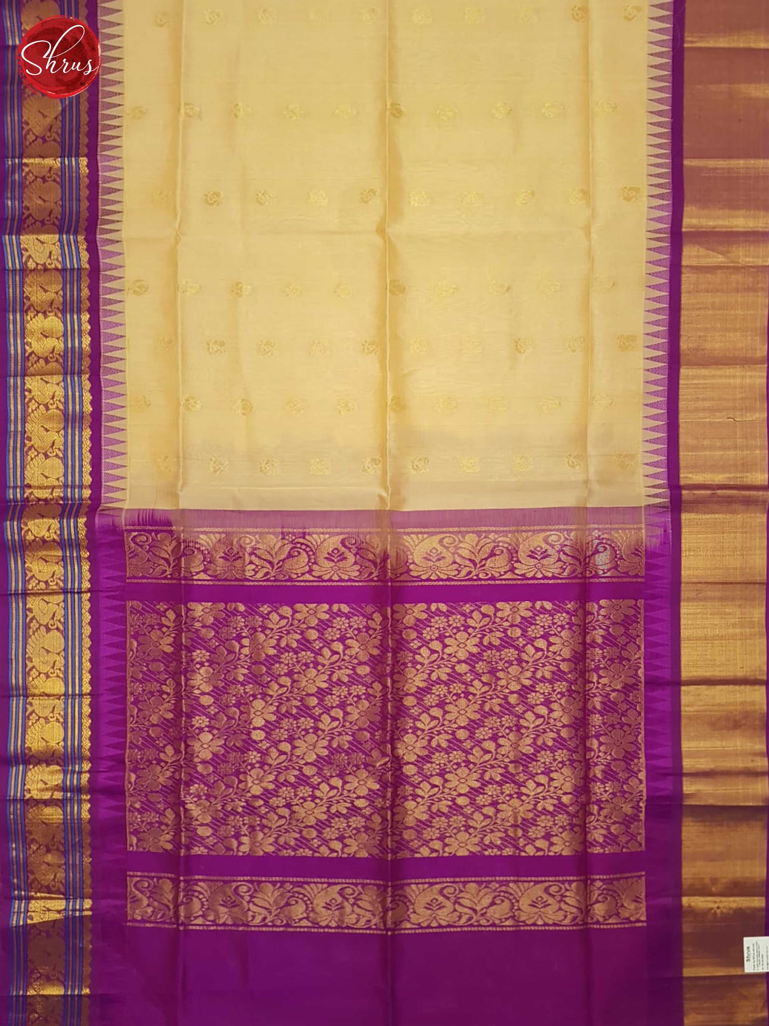Beige And Purple- Silk Cotton Saree - Shop on ShrusEternity.com