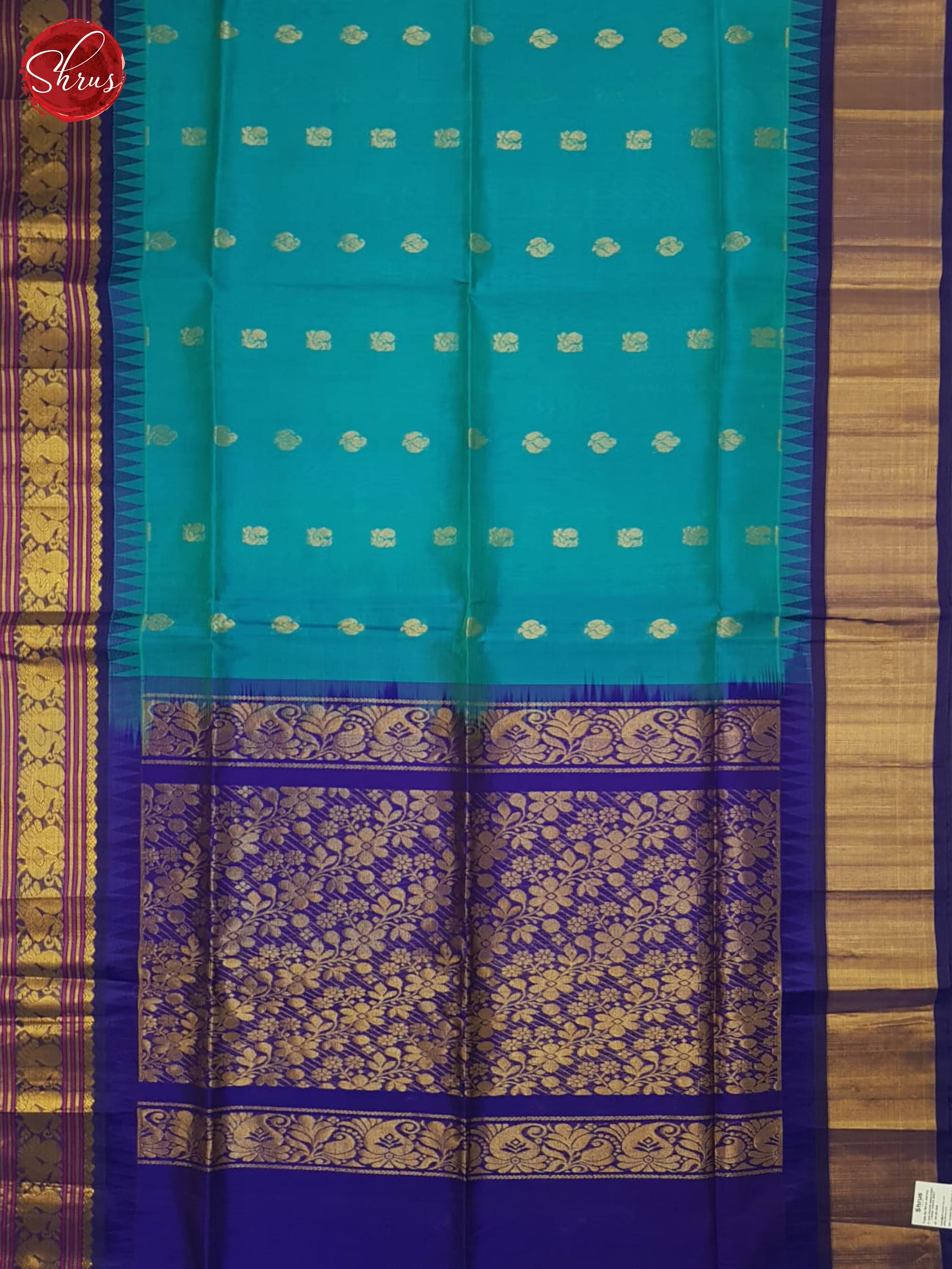 Sky Blue & Blue- Silk Cotton Saree - Shop on ShrusEternity.com