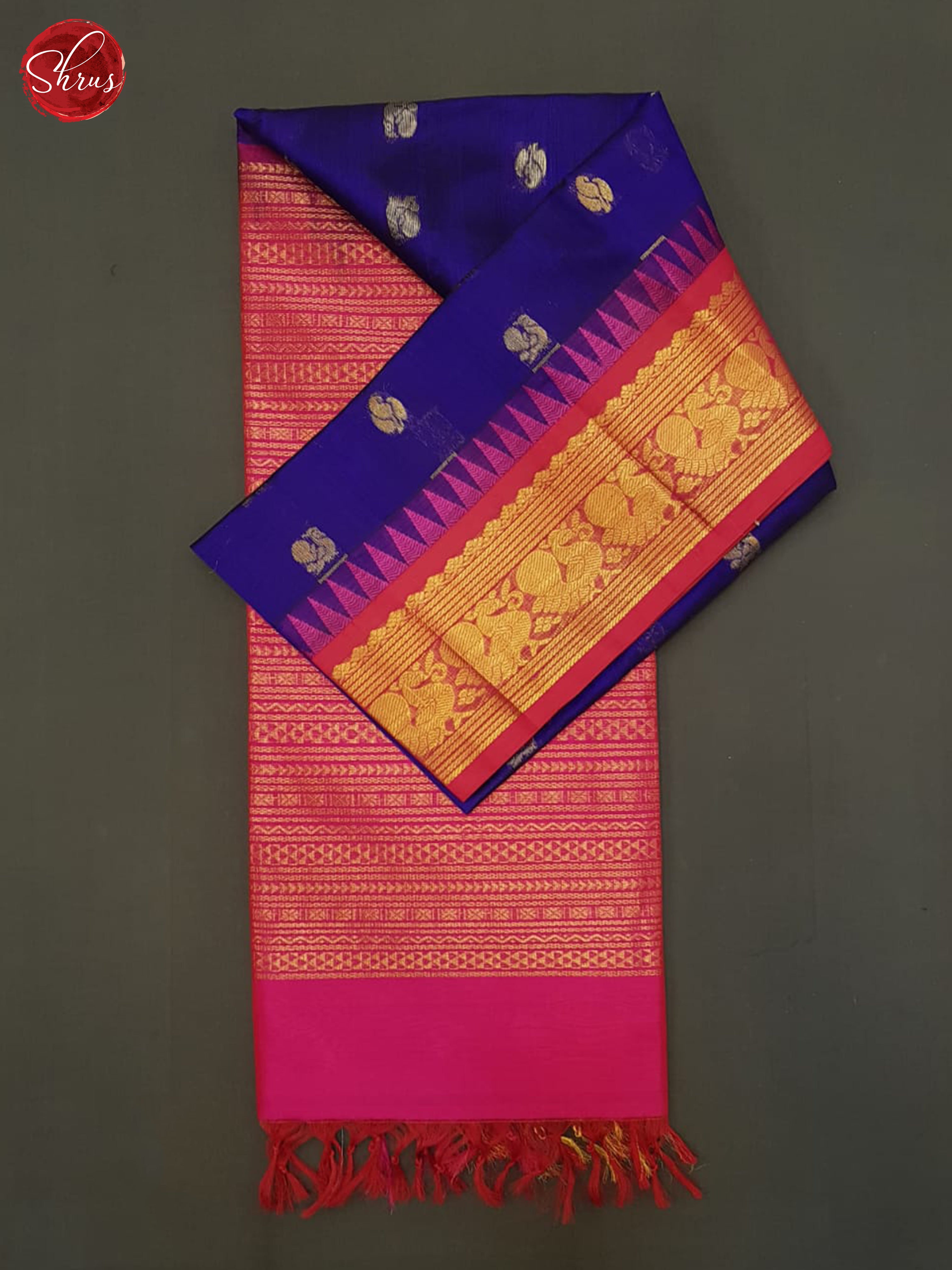 Blue And Pink- Silk Cotton Saree - Shop on ShrusEternity.com