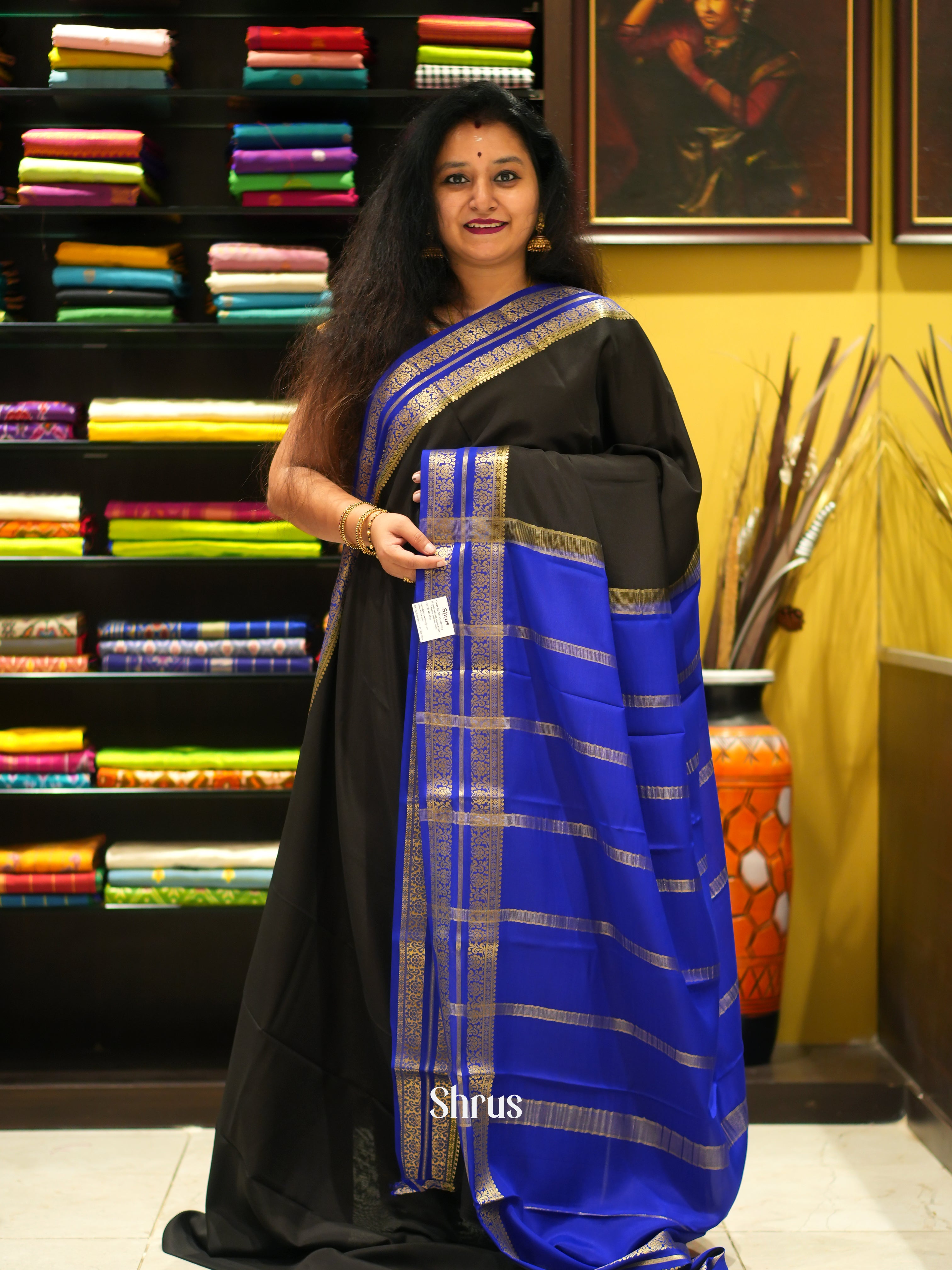 Black And Blue- Mysore Silk Saree - Shop on ShrusEternity.com