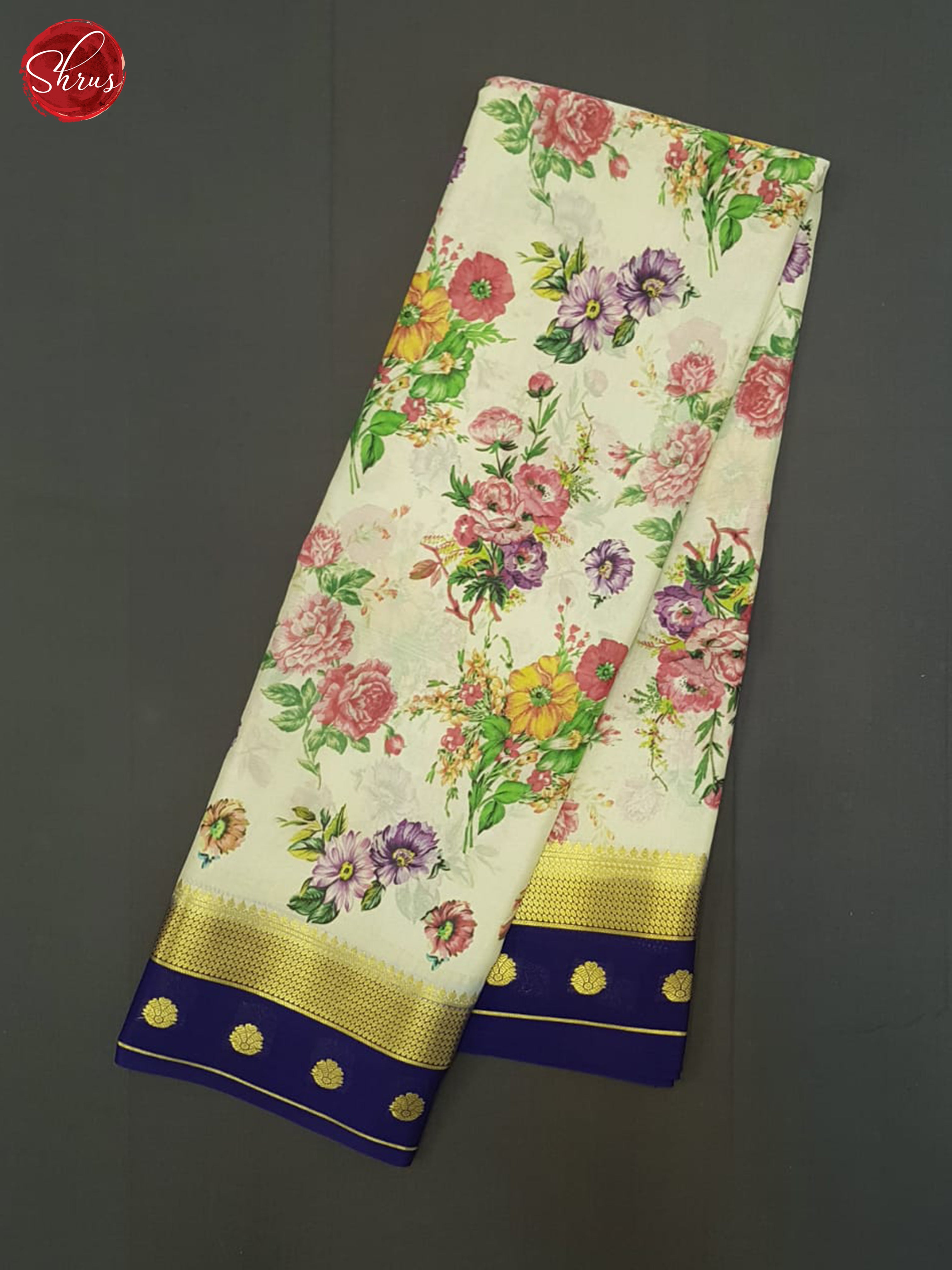 Cream And Blue- Mysore Silk saree - Shop on ShrusEternity.com
