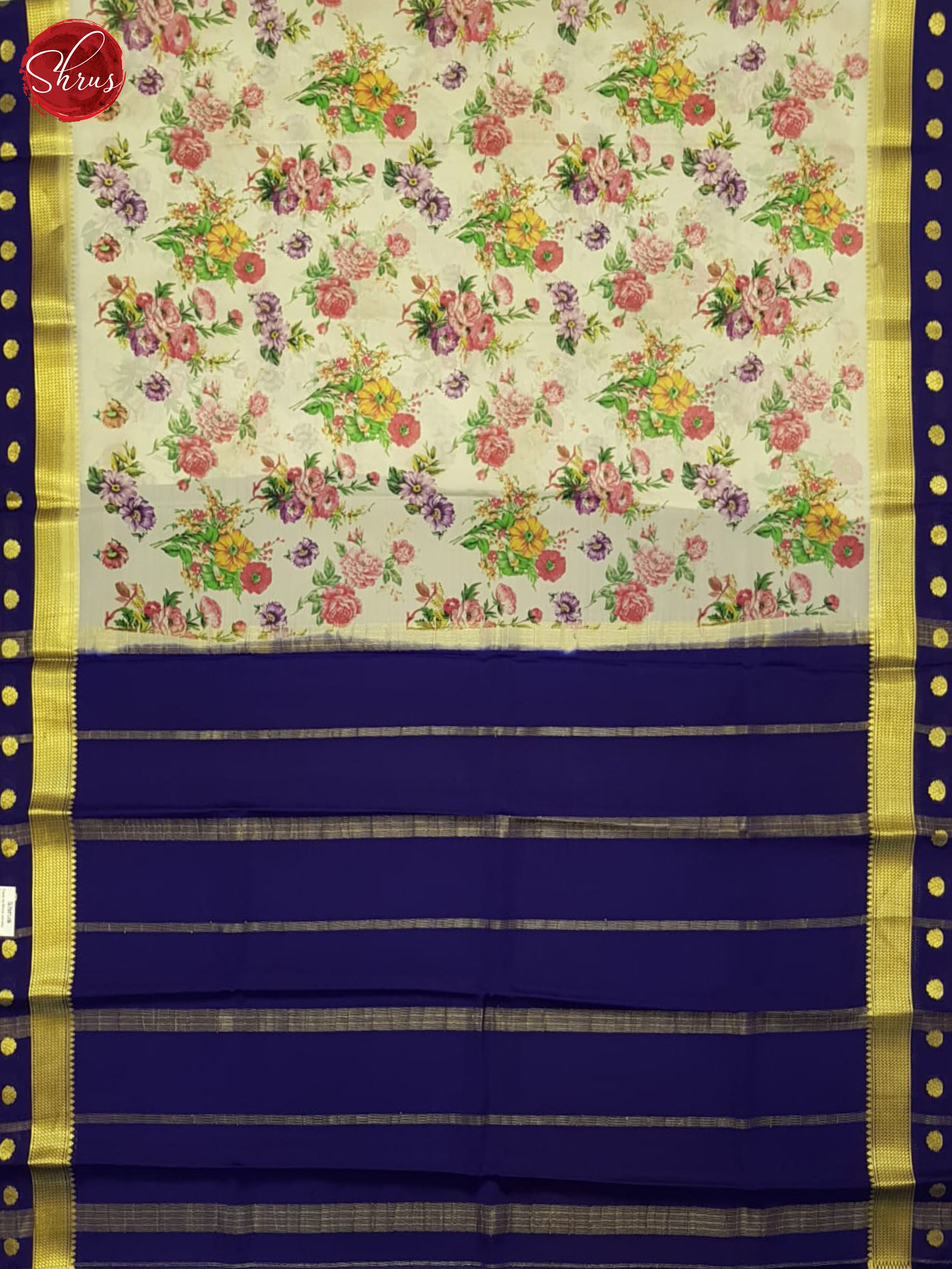 Cream And Blue- Mysore Silk saree - Shop on ShrusEternity.com