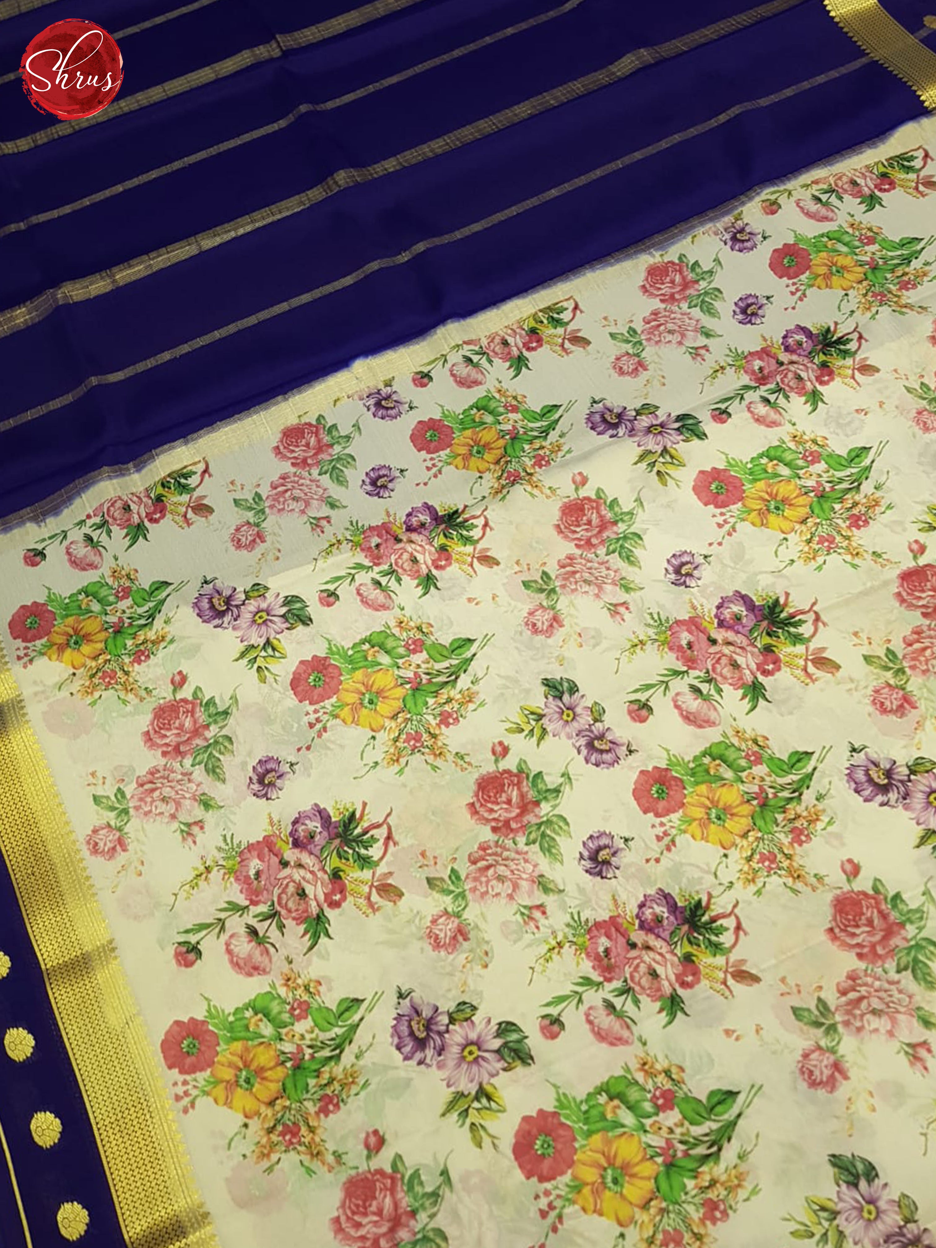 Cream And Blue- Mysore Silk saree - Shop on ShrusEternity.com