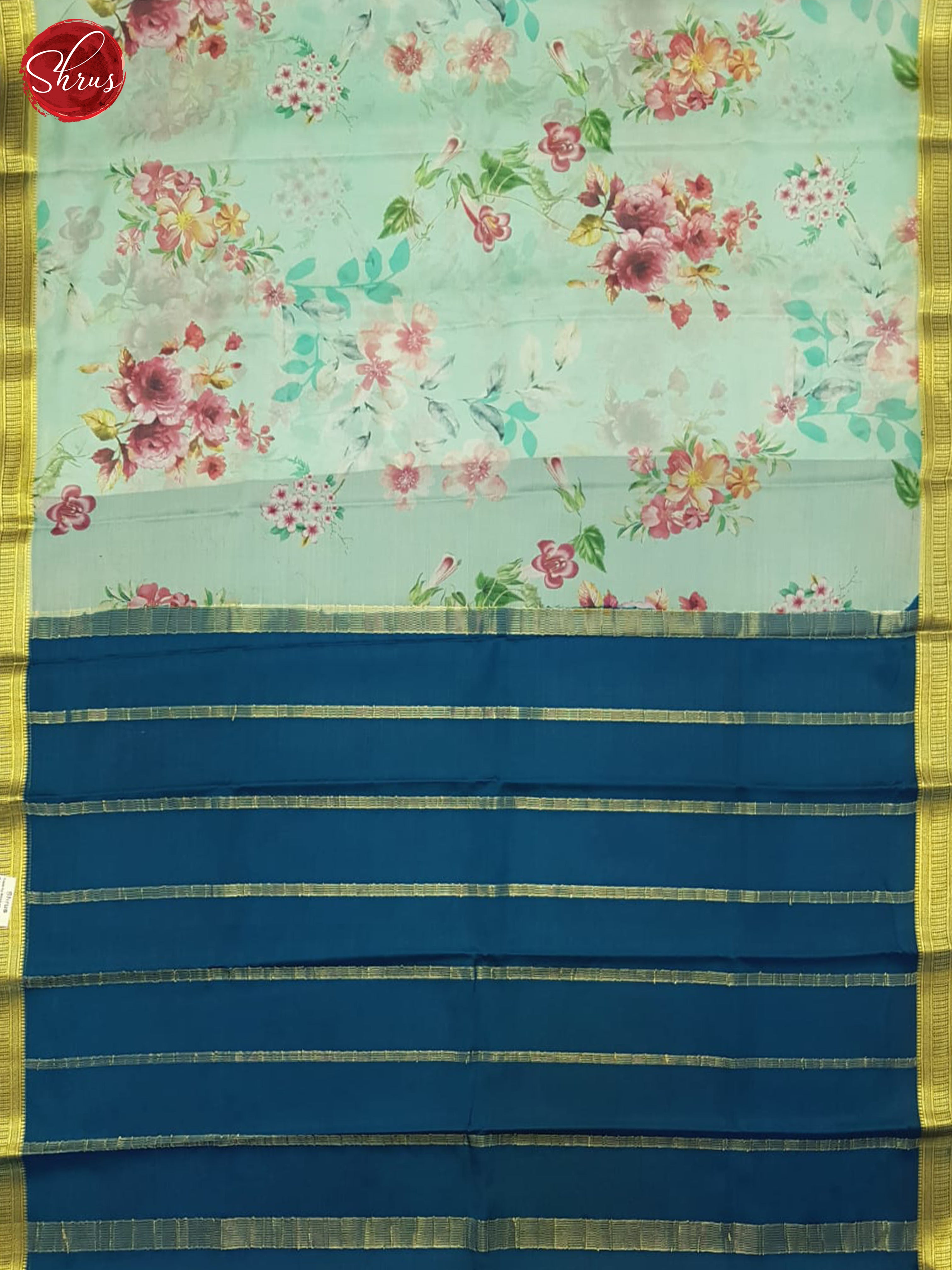 Ice Blue & Blue - Mysore Silk Saree - Shop on ShrusEternity.com