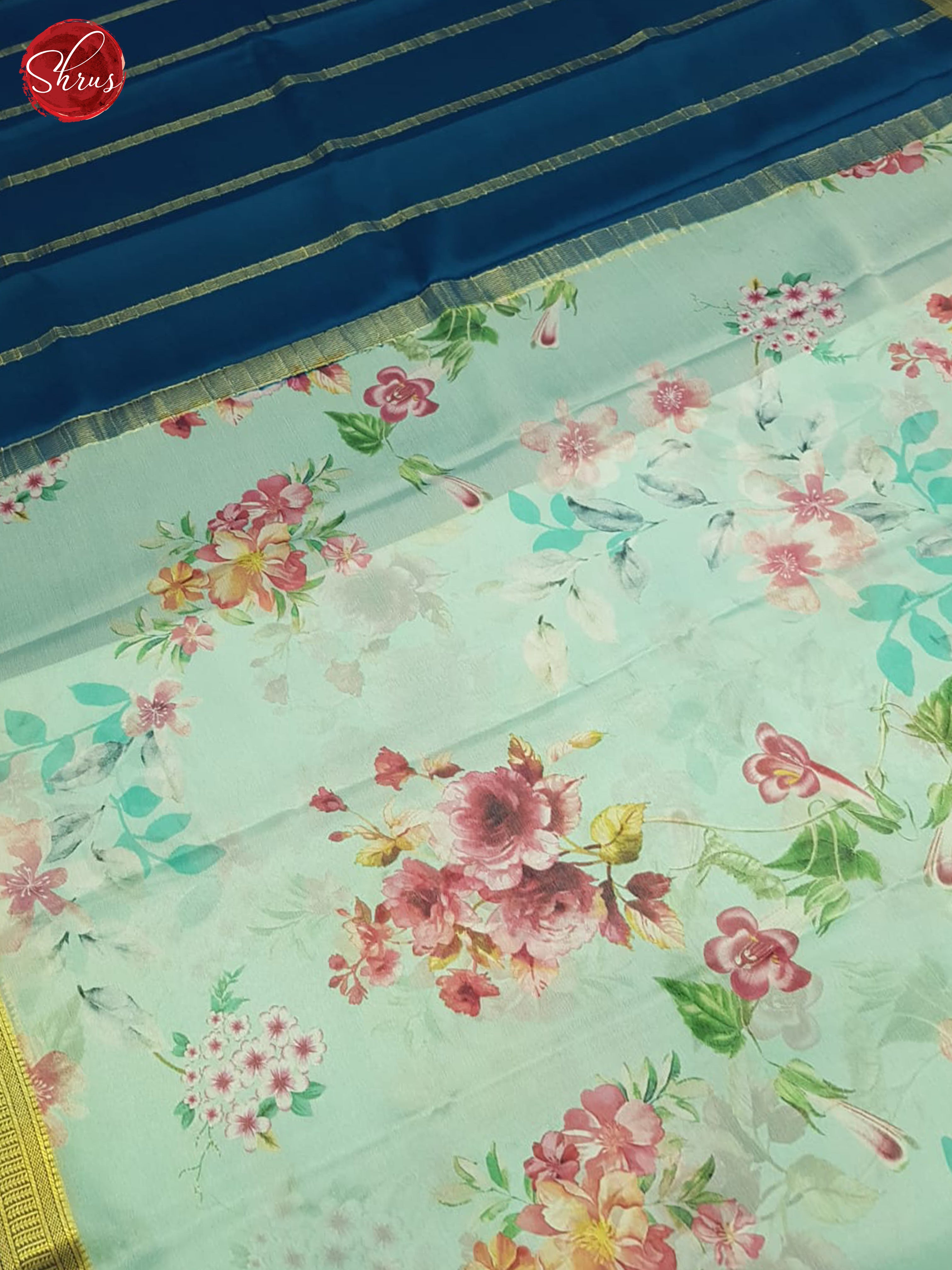 Ice Blue & Blue - Mysore Silk Saree - Shop on ShrusEternity.com