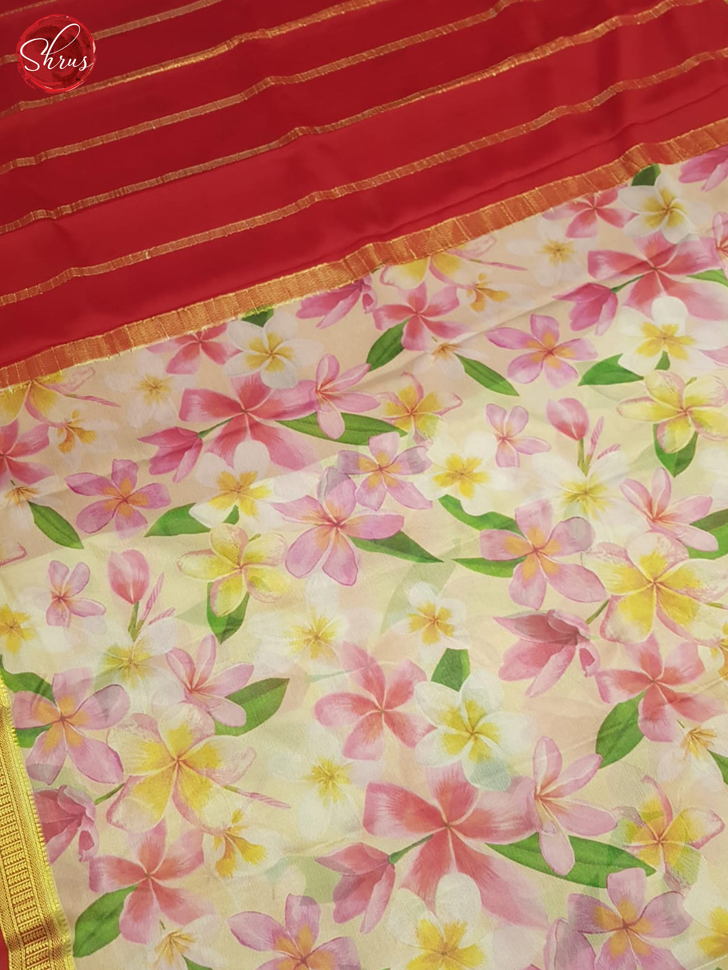 Cream And Red- Mysore Silk Saree - Shop on ShrusEternity.com
