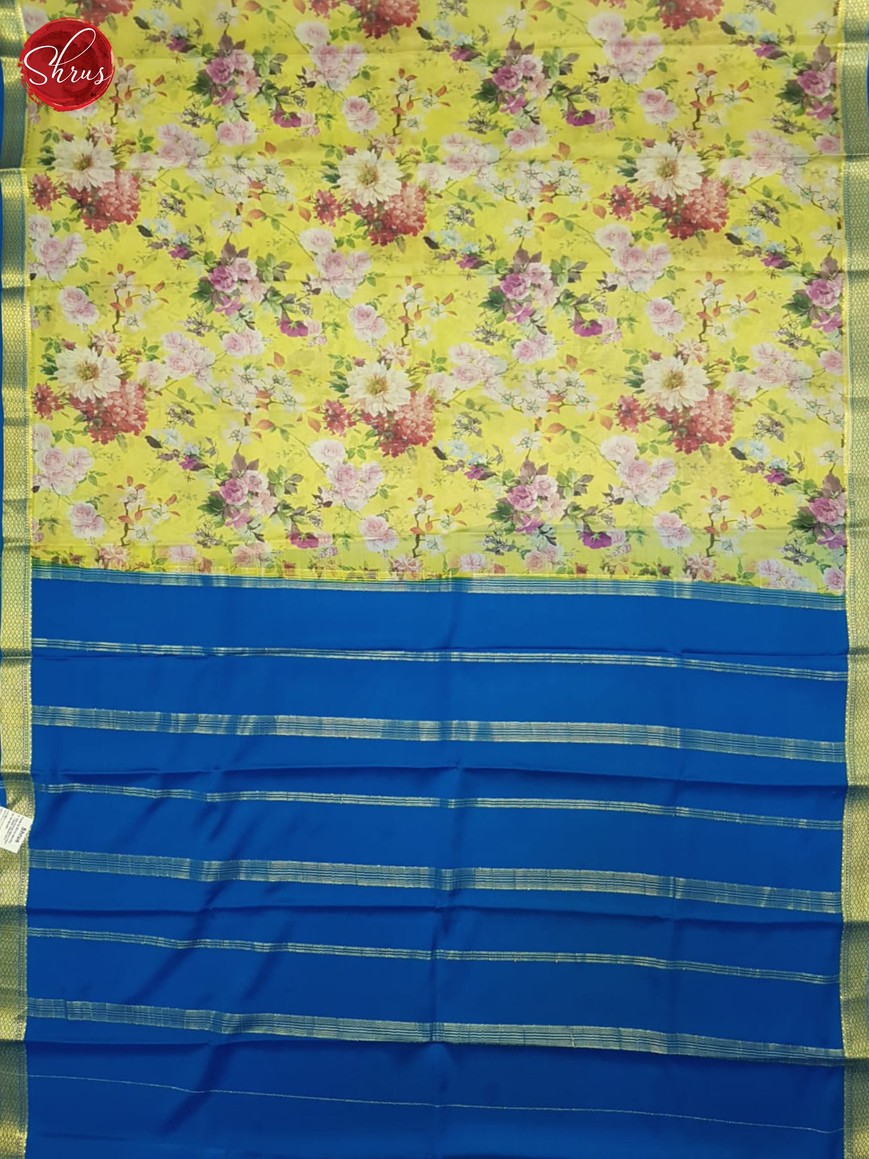 Lime Yellow And Blue- Mysore Silk Saree - Shop on ShrusEternity.com