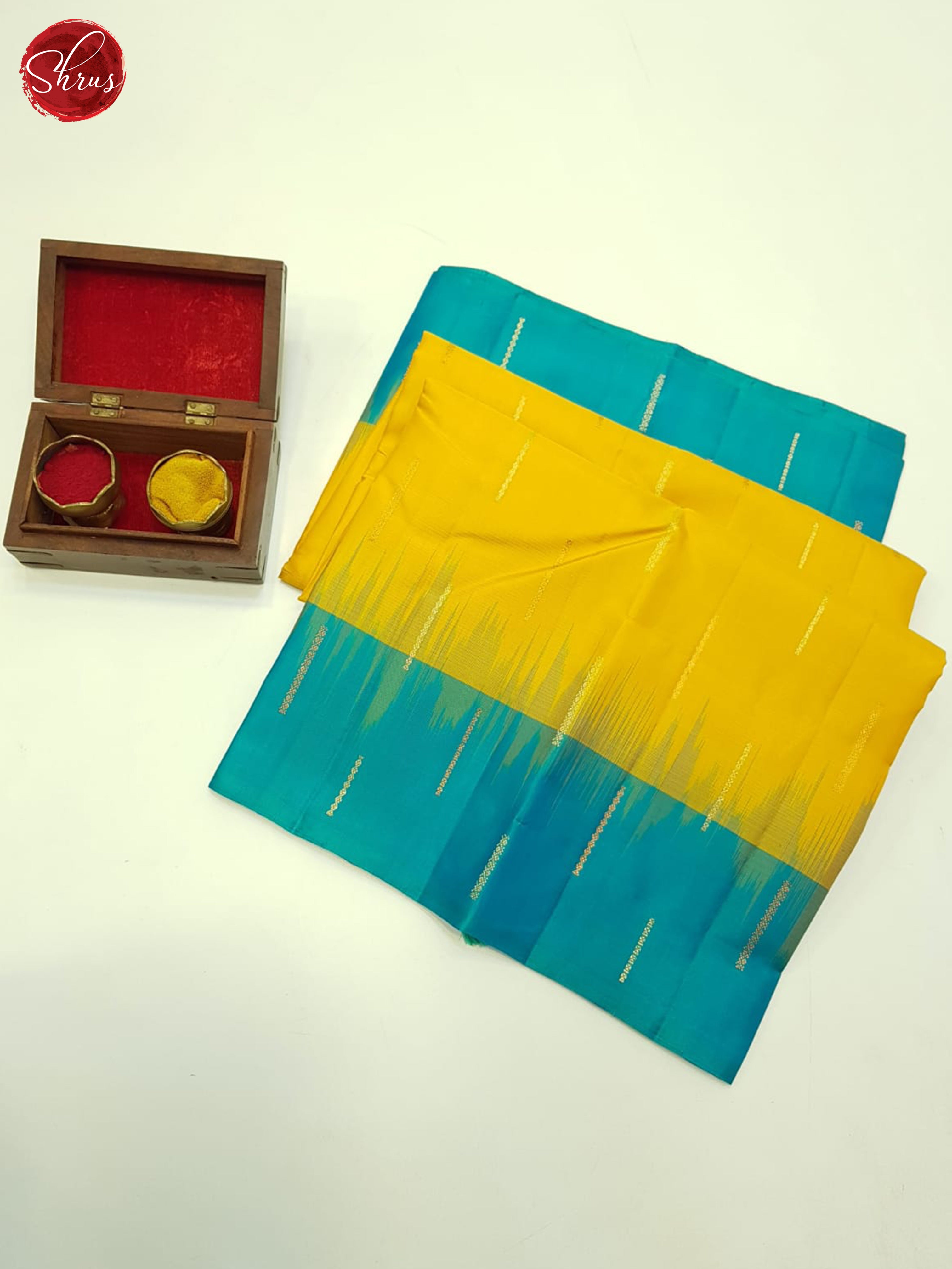 Mango Yellow And Teal - Soft Silk Saree - Shop on ShrusEternity.com