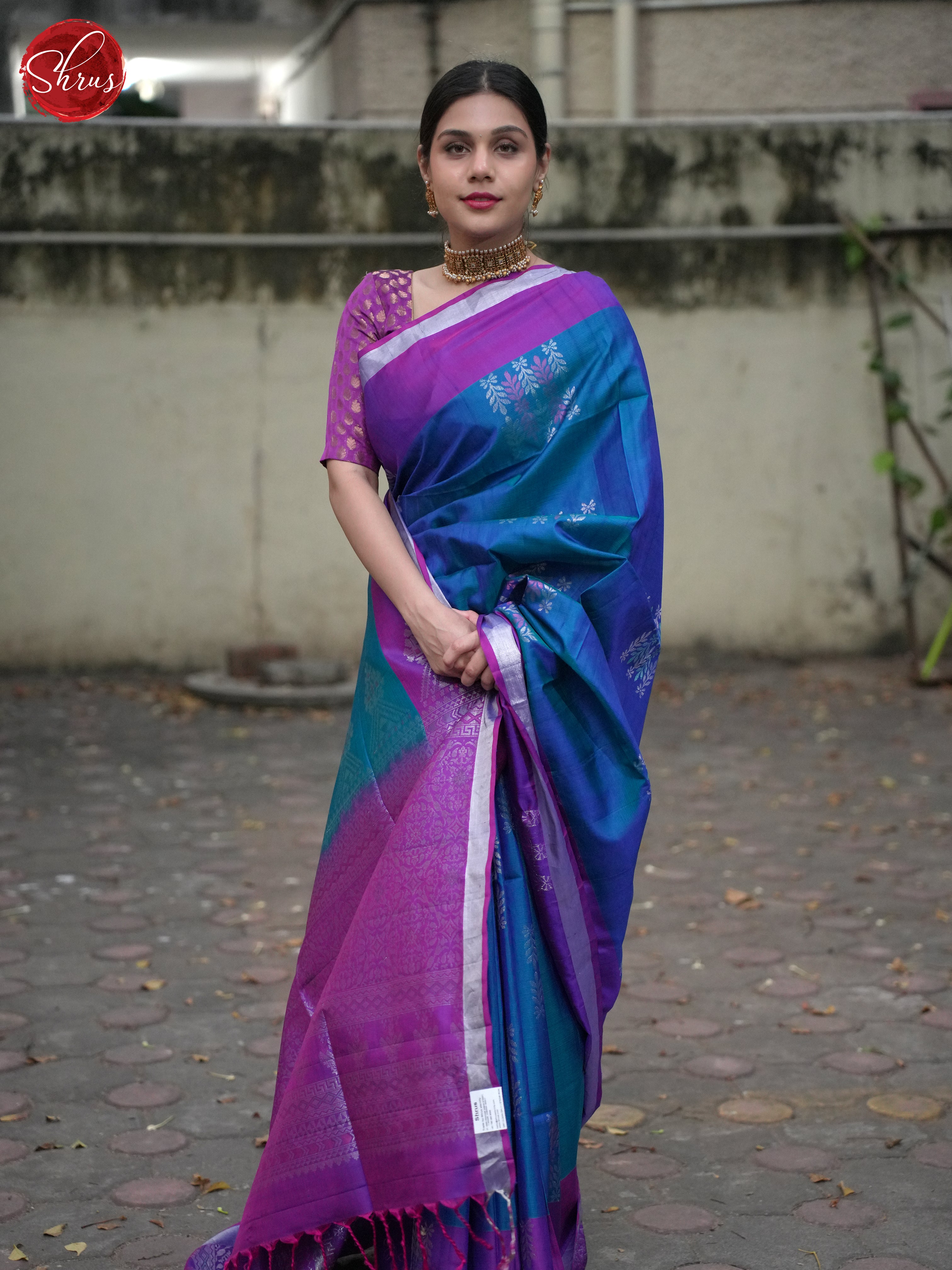 Blue And Purple- Soft Silk Saree - Shop on ShrusEternity.com