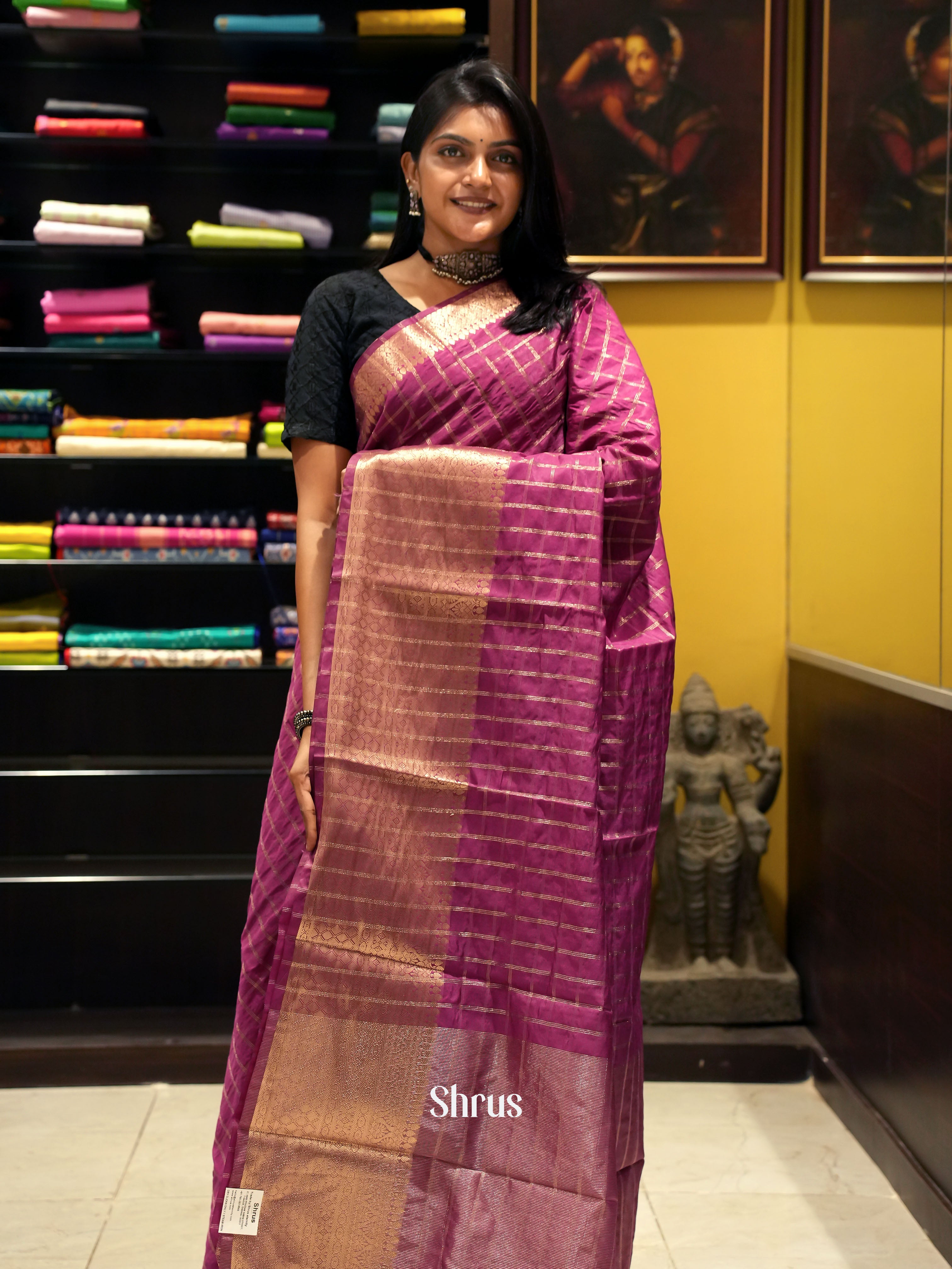 Majenta Pink(SIngle Tone)- Semi Dupion saree - Shop on ShrusEternity.com