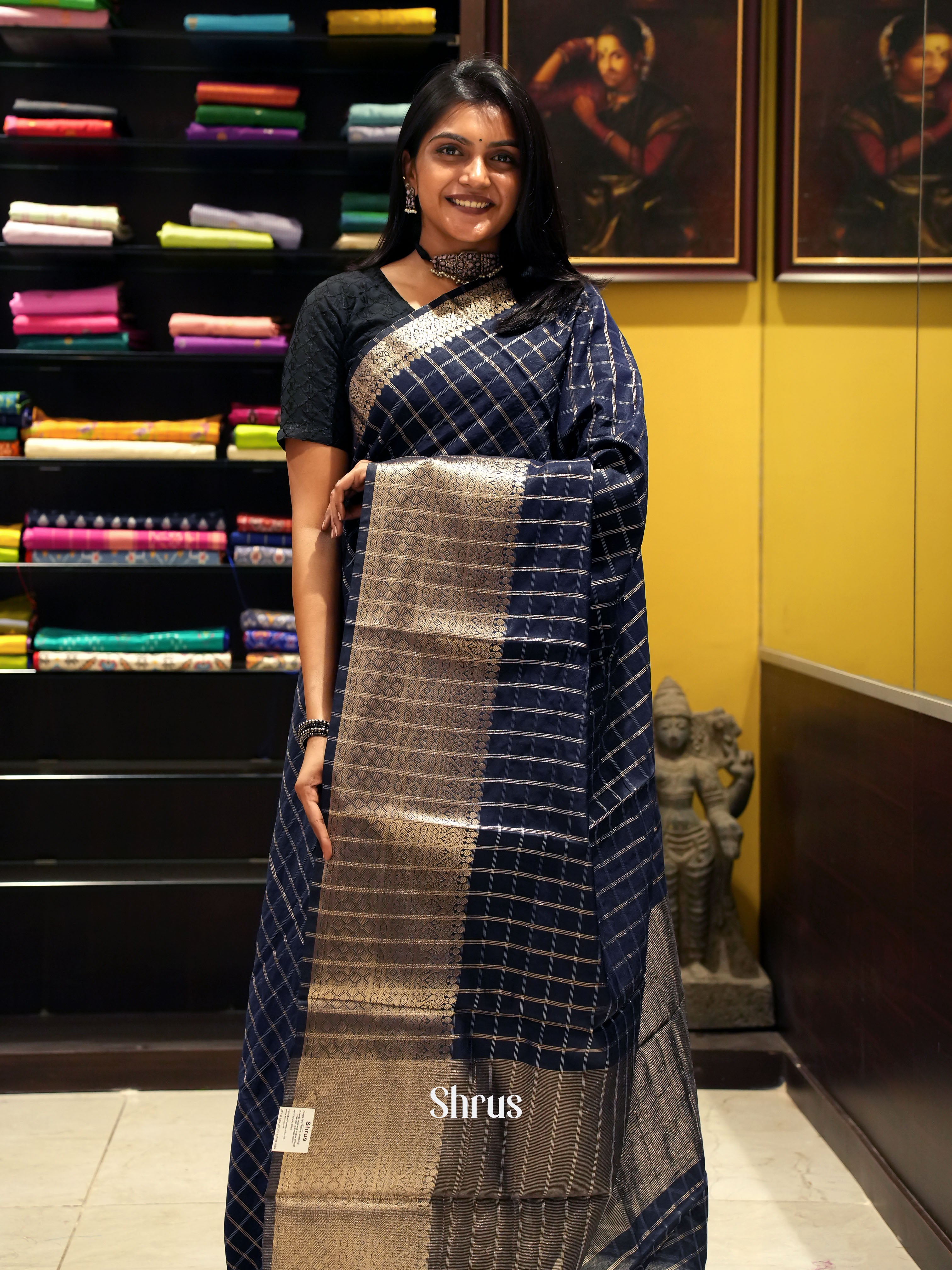 Blue(SIngle Tone)- Semi Dupion Saree - Shop on ShrusEternity.com