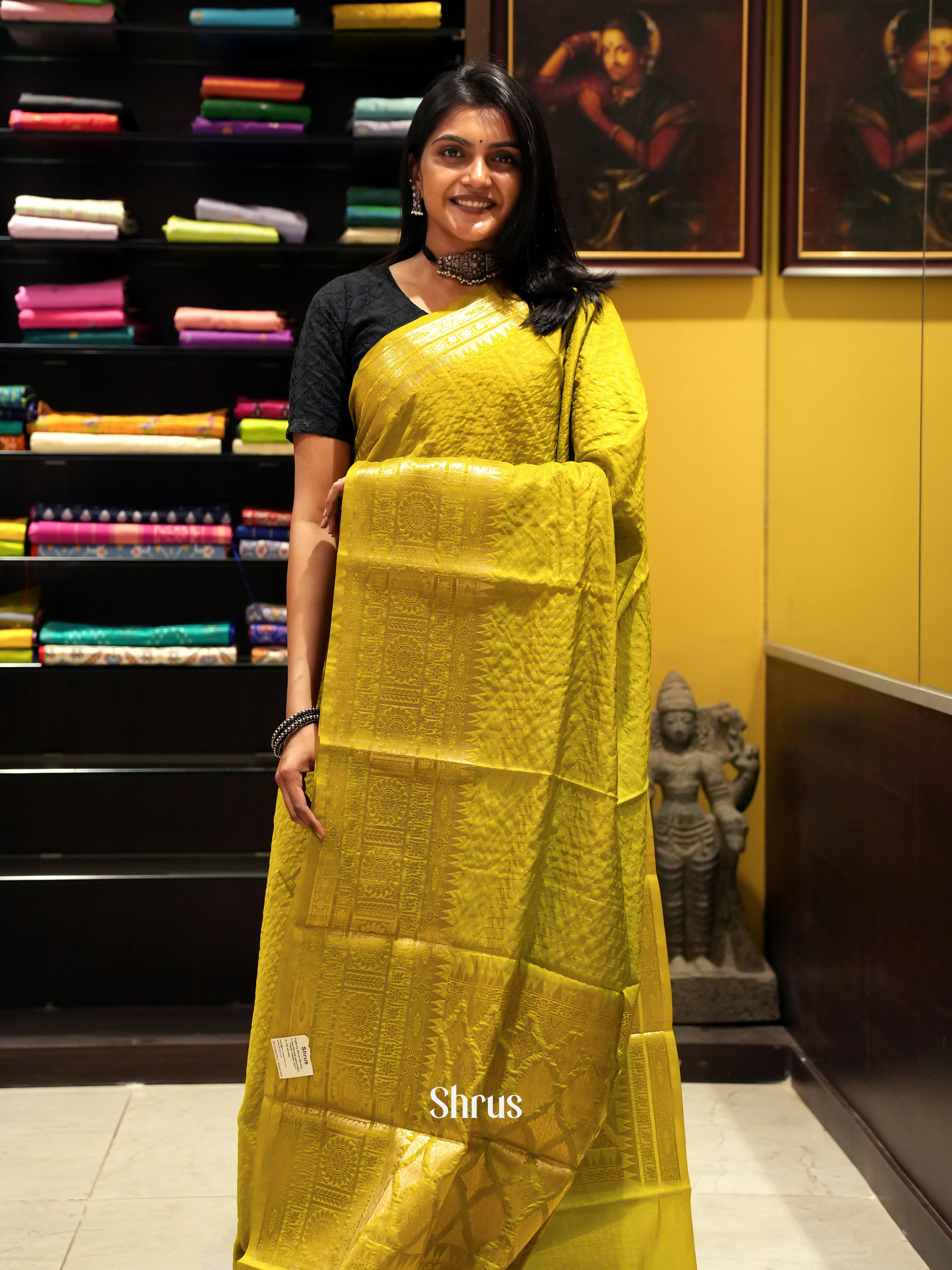 Mathulir Green(Single Tone)- Semi Dupion Saree - Shop on ShrusEternity.com