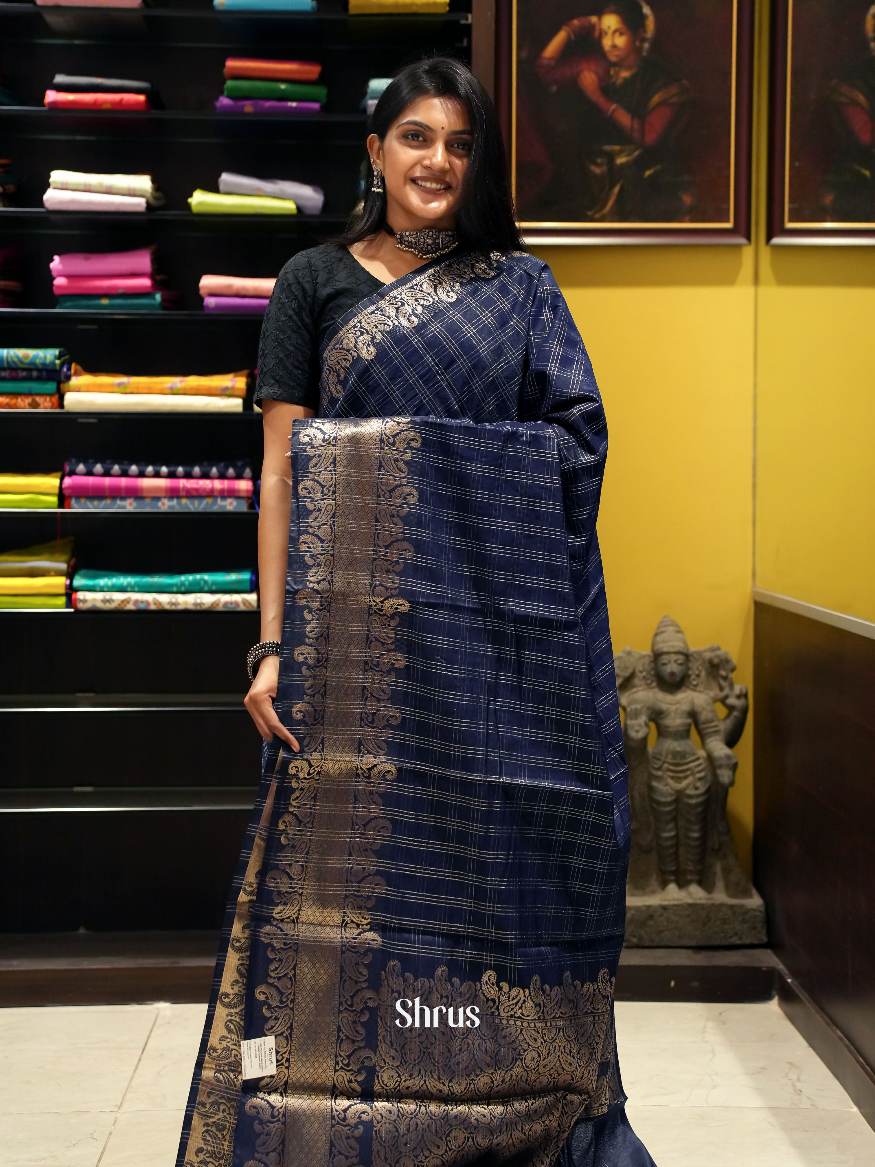 Blue(Single Tone)- Semi Dupion Saree - Shop on ShrusEternity.com