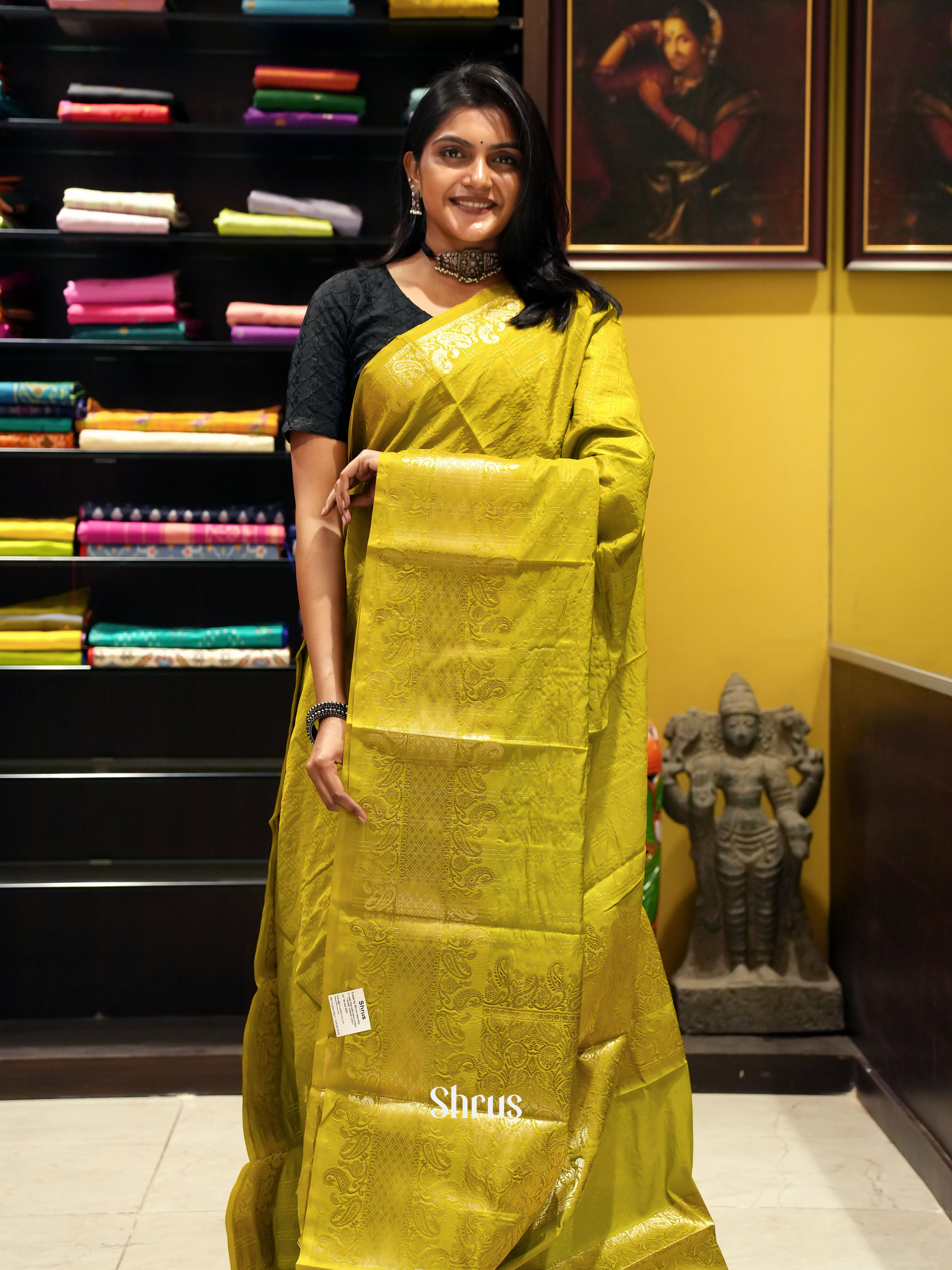 Mathulir Green(Single Tone)- Semi Dupion Saree - Shop on ShrusEternity.com