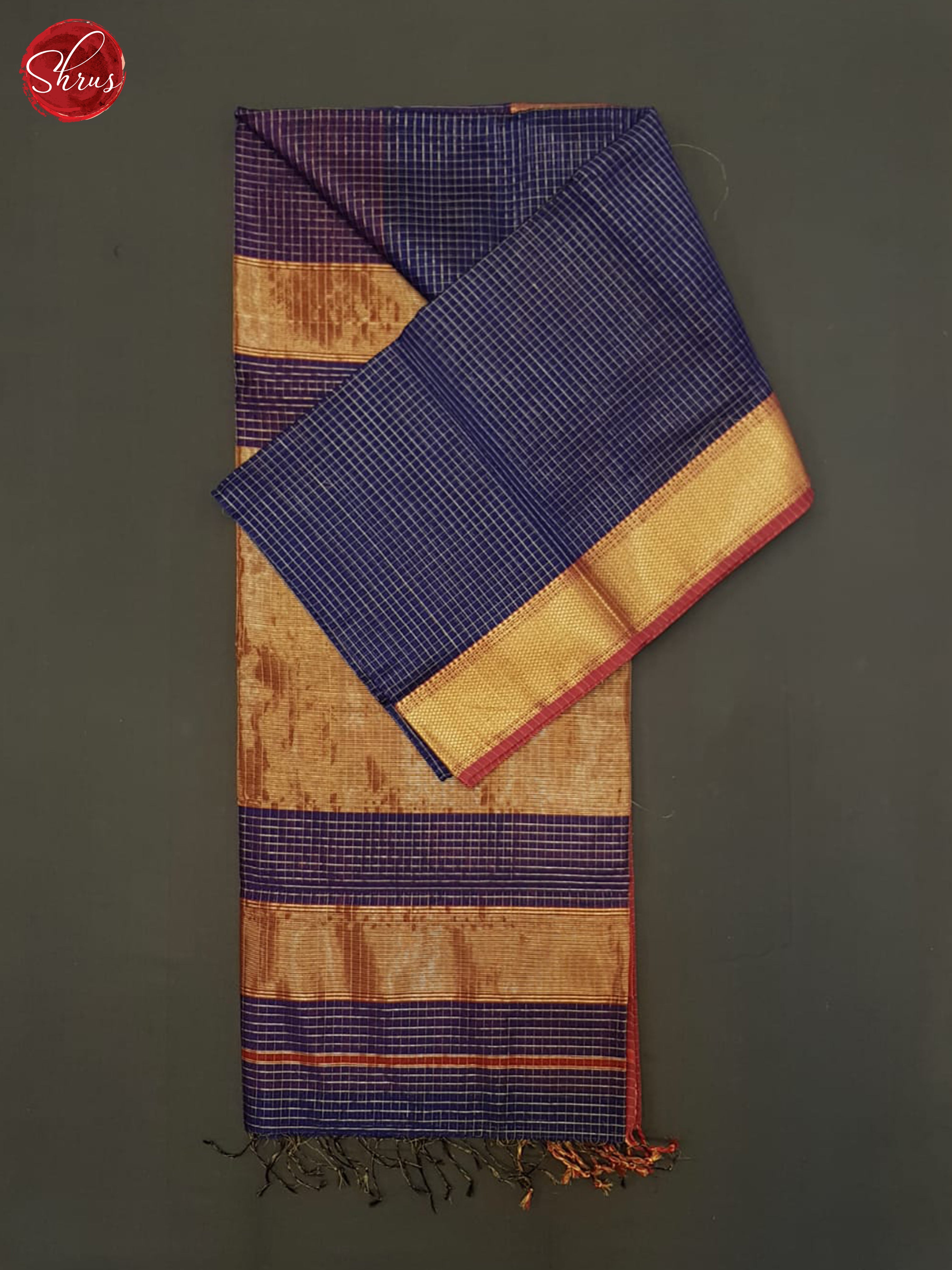 Blue & Red- Maheshwari Silk Cotton saree - Shop on ShrusEternity.com