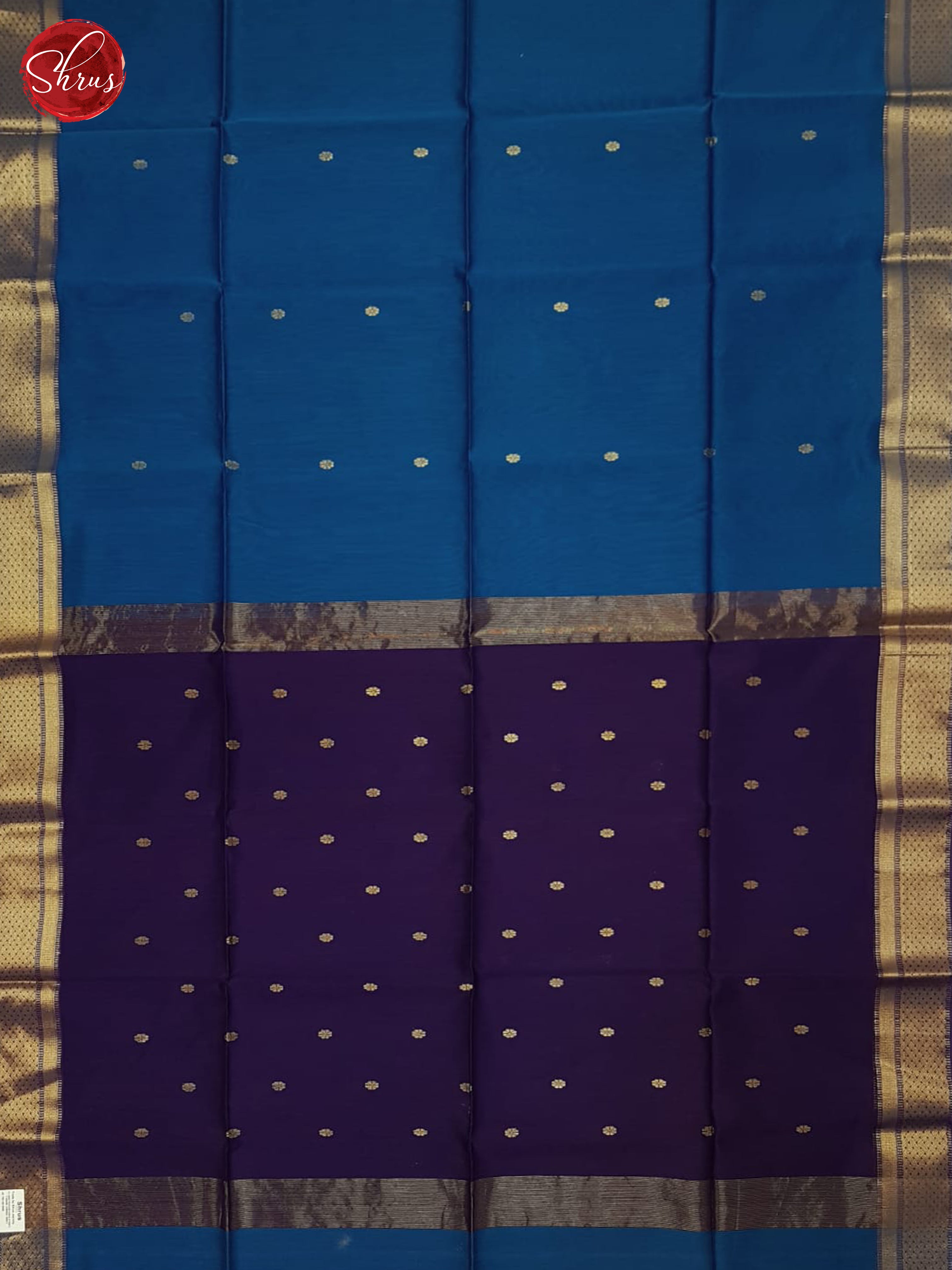 Blue And Eggplant- Maheshwari Silk Cotton Saree - Shop on ShrusEternity.com