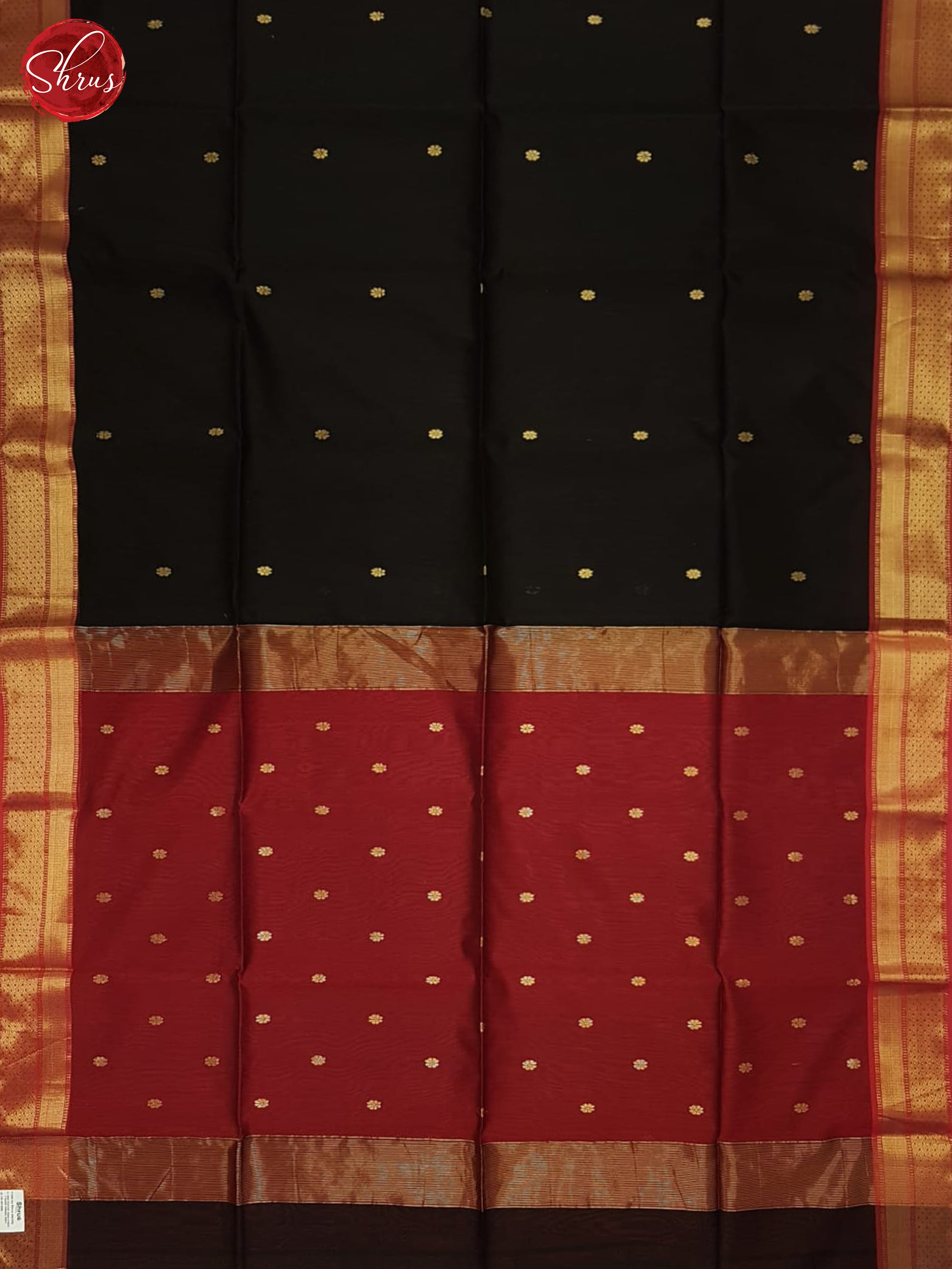 Black And Maroon- Maheshwari Silk Cotton Saree - Shop on ShrusEternity.com