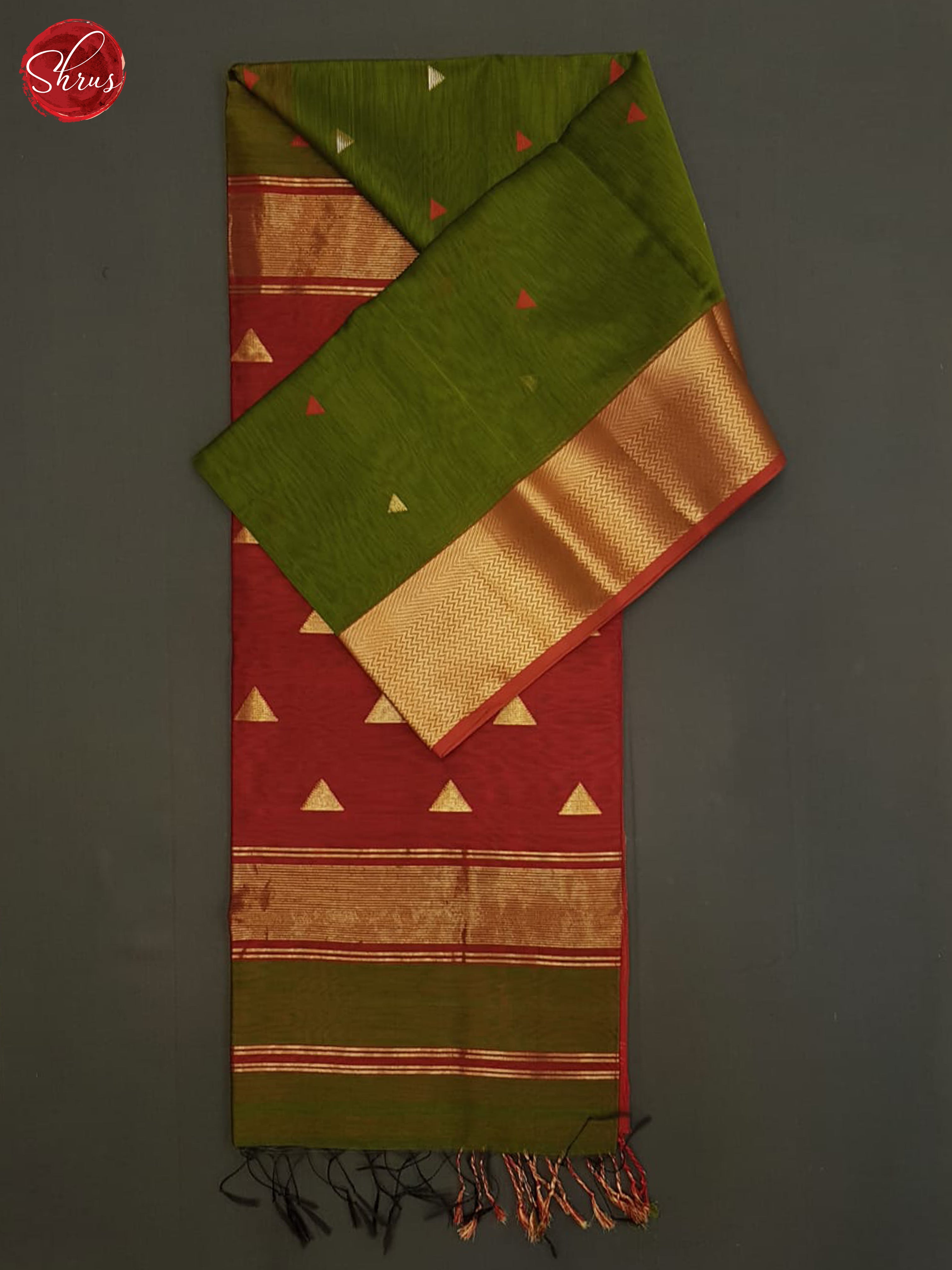Green And Red- Maheshwari Silk cotton Saree - Shop on ShrusEternity.com