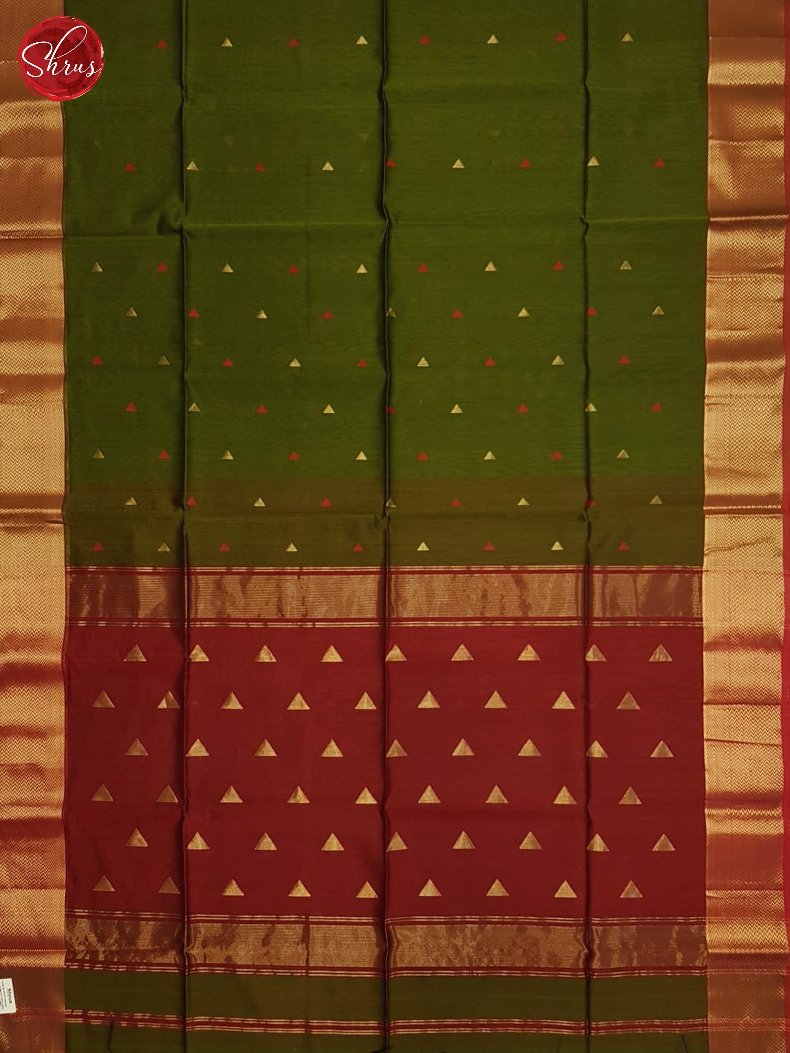 Green And Red- Maheshwari Silk cotton Saree - Shop on ShrusEternity.com