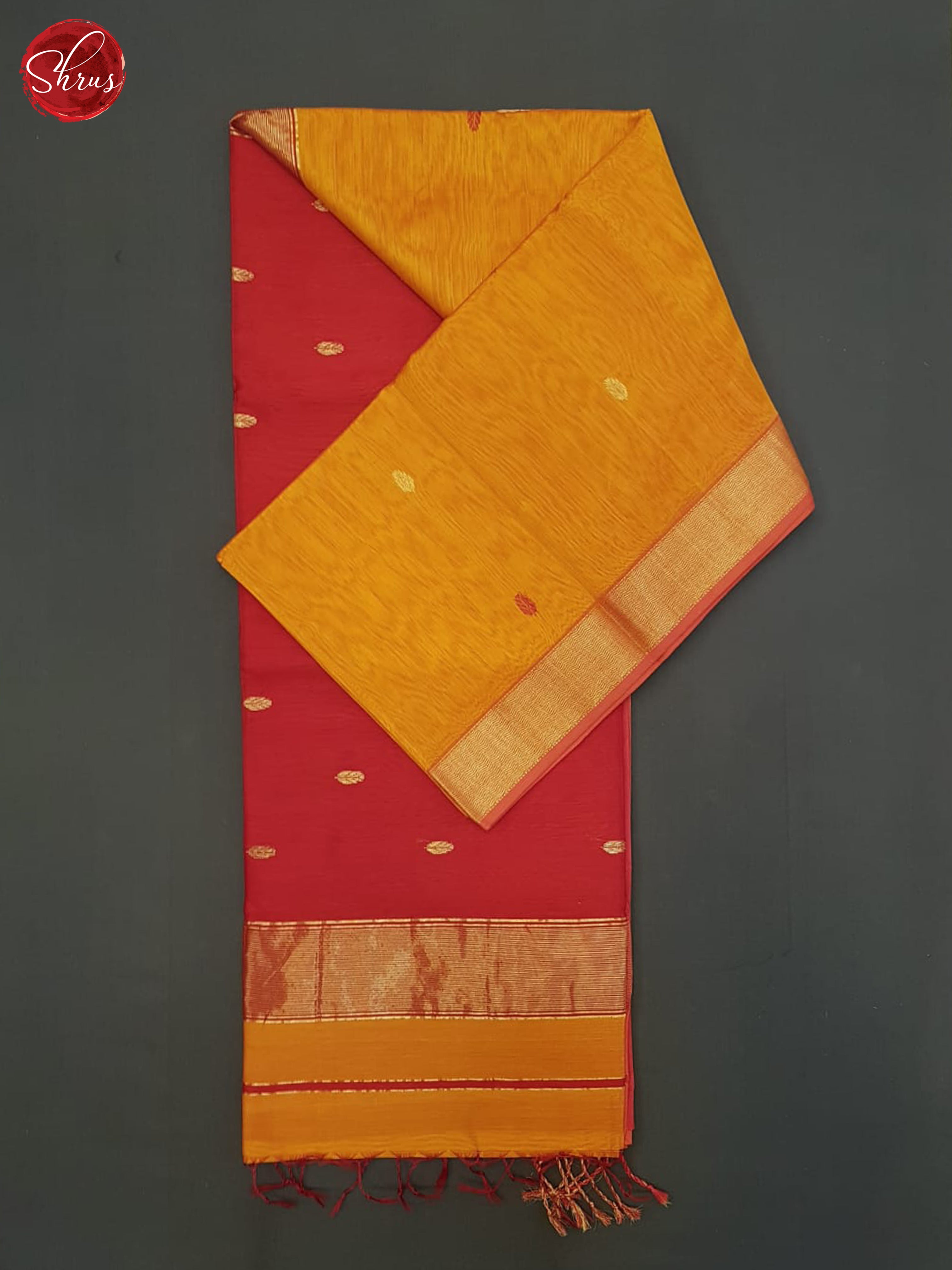 Orange And Red- Maheshwari Silk Cotton Saree - Shop on ShrusEternity.com