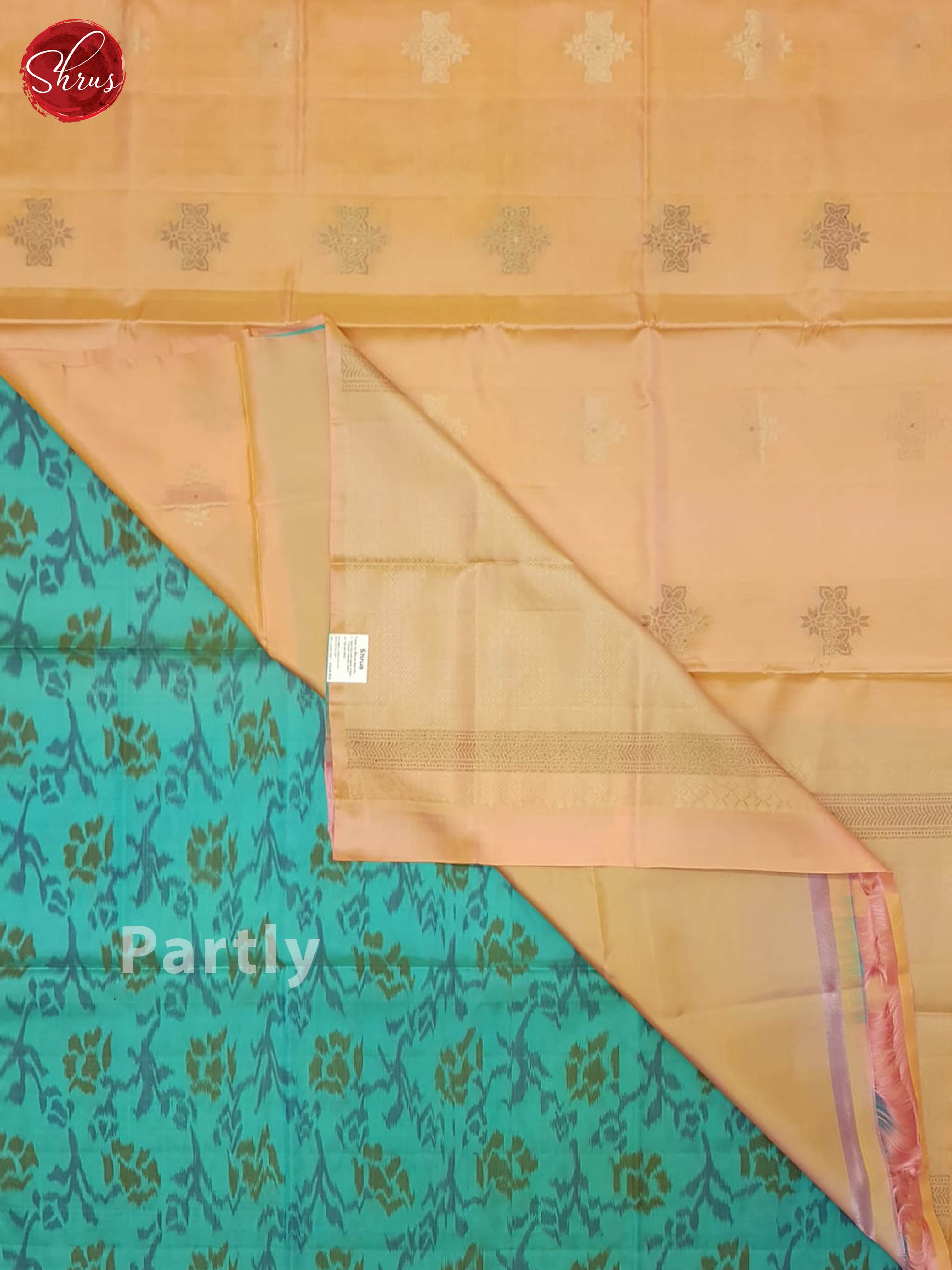 Peach And Blue- Soft Silk Half-pure Saree - Shop on ShrusEternity.com