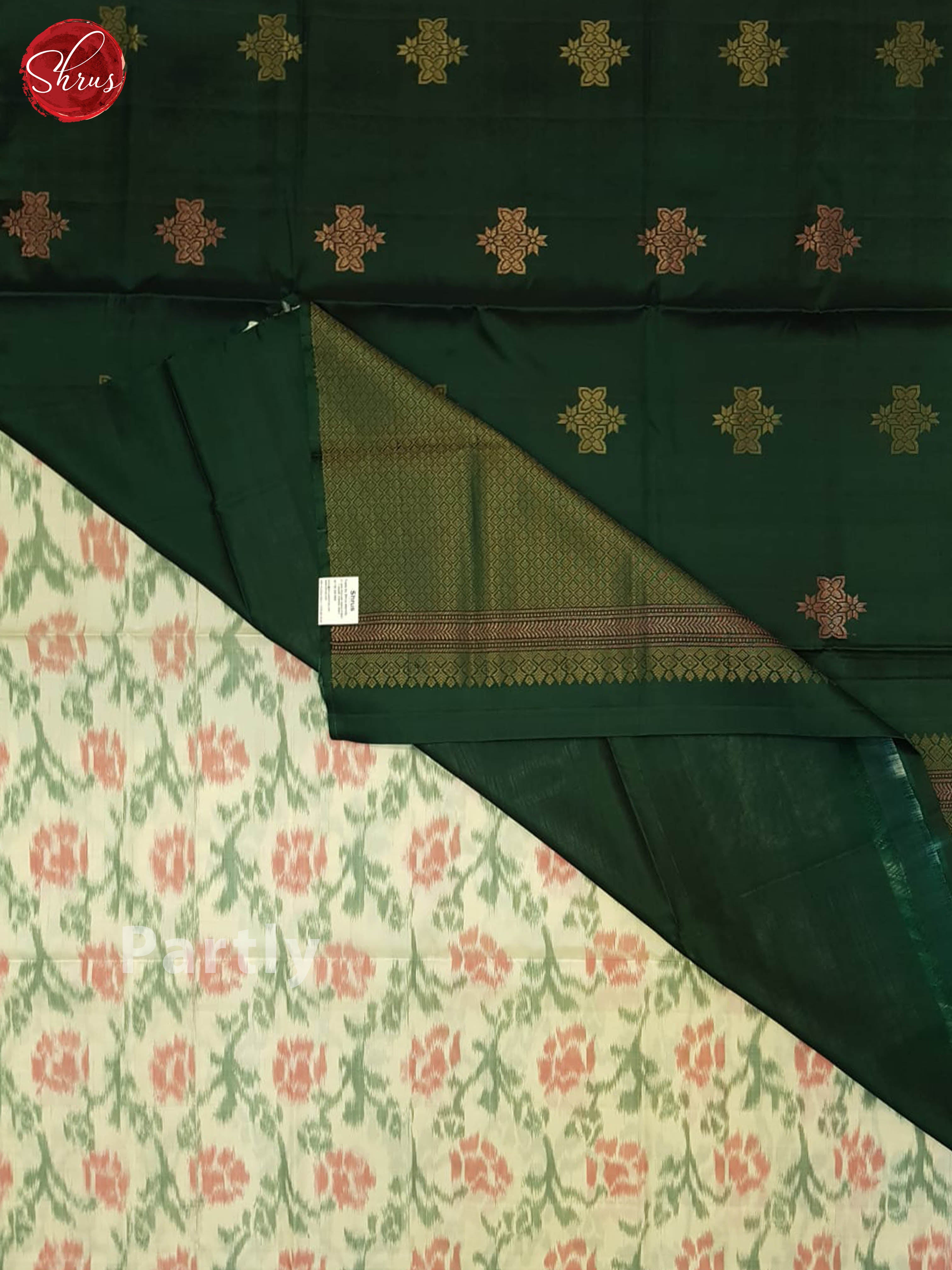 Cream And Green- Soft Silk Half-pure Saree - Shop on ShrusEternity.com
