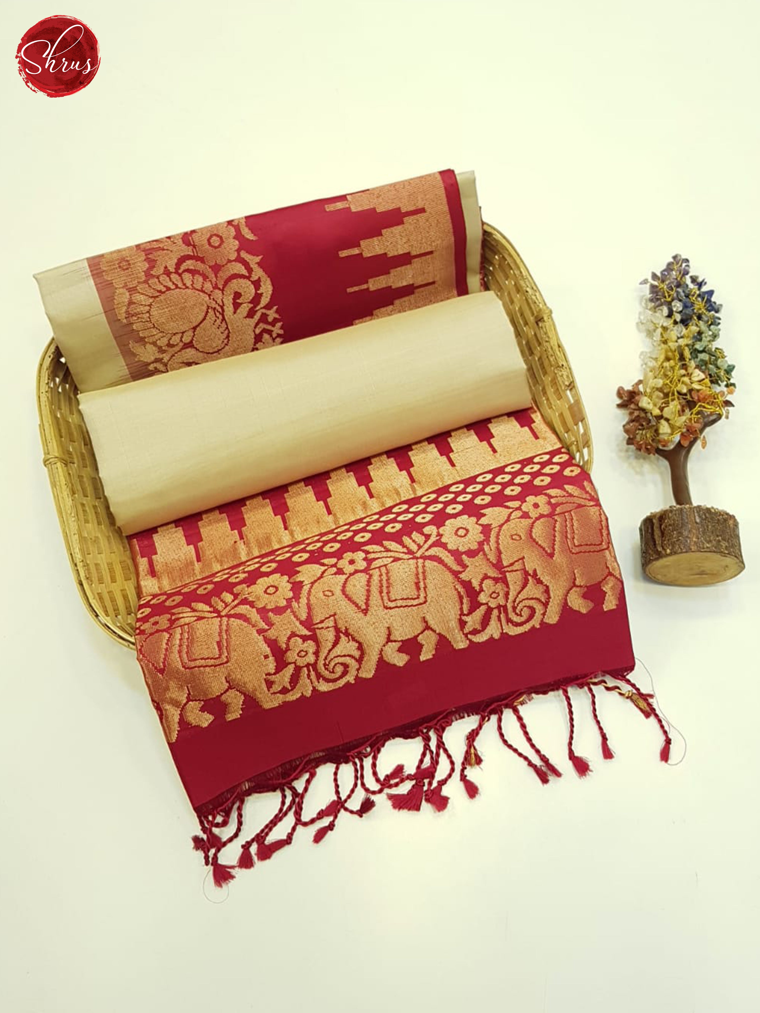 Cream & Red- Soft silk Saree - Shop on ShrusEternity.com