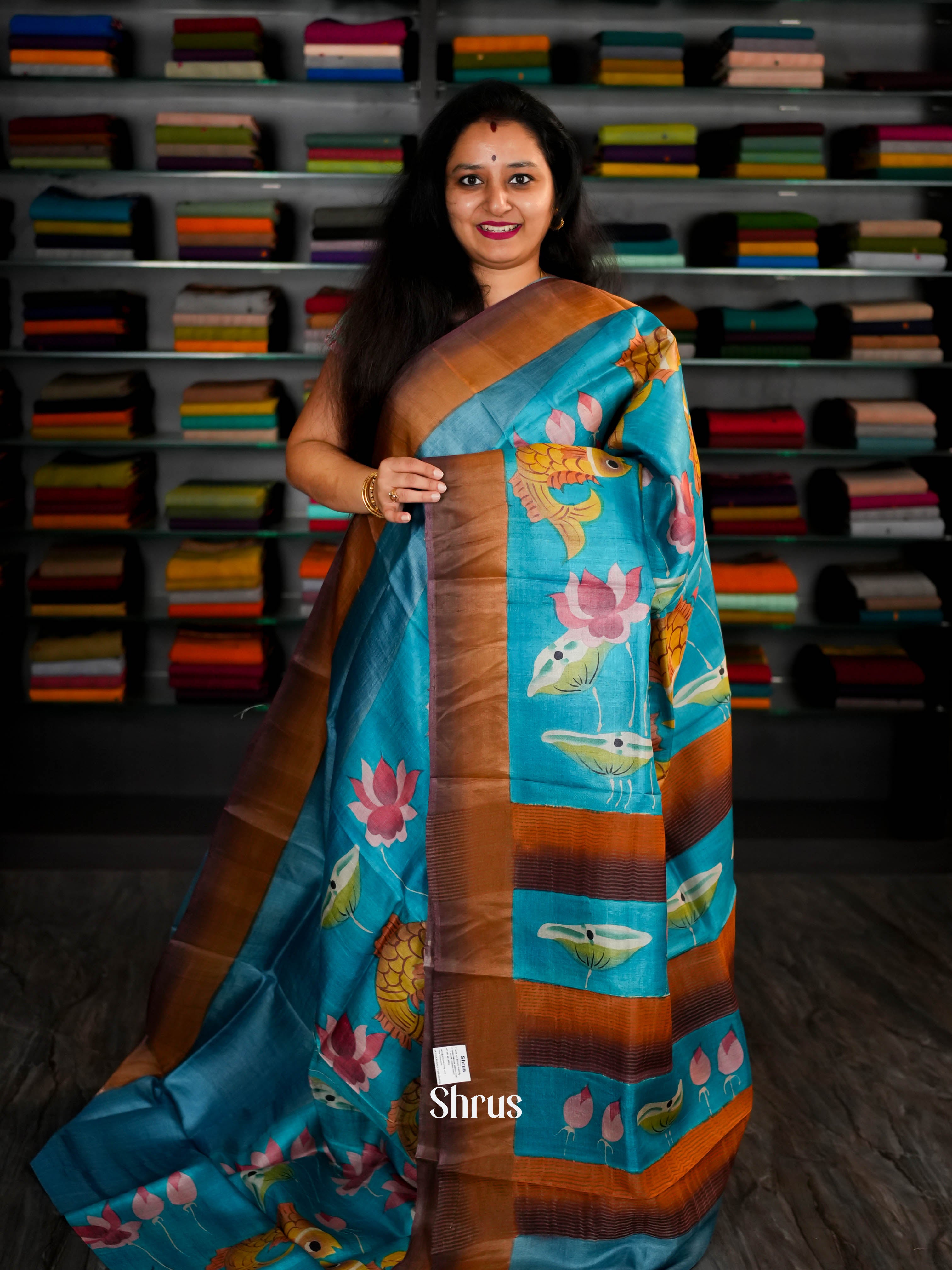 Blue & Grey - Tussar Silk Saree - Shop on ShrusEternity.com