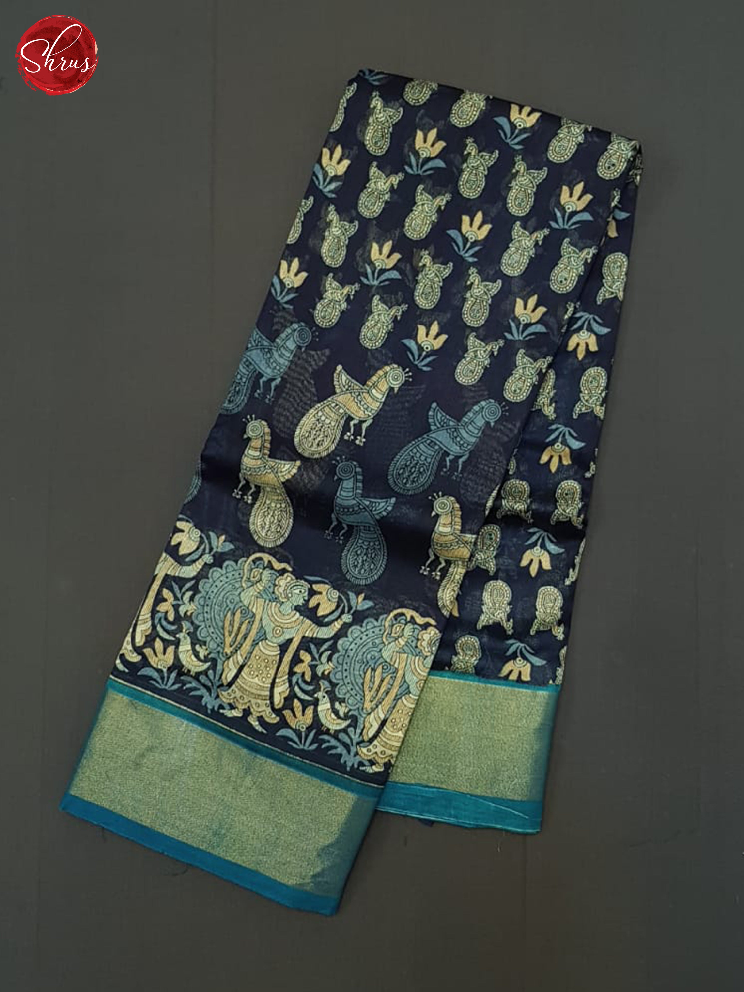 Navy Blue & Blue- Moonga Silk Saree - Shop on ShrusEternity.com