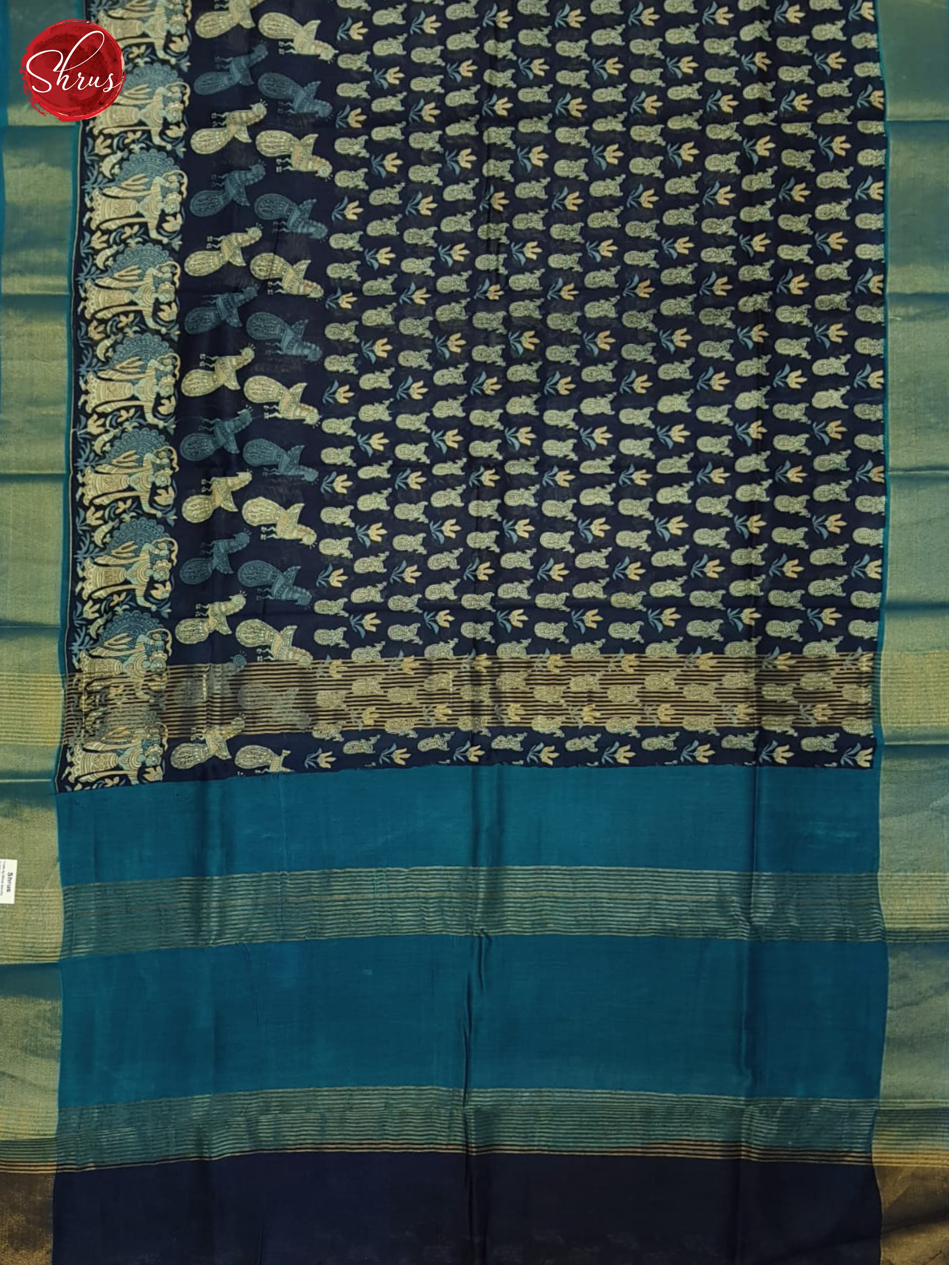 Navy Blue & Blue- Moonga Silk Saree - Shop on ShrusEternity.com