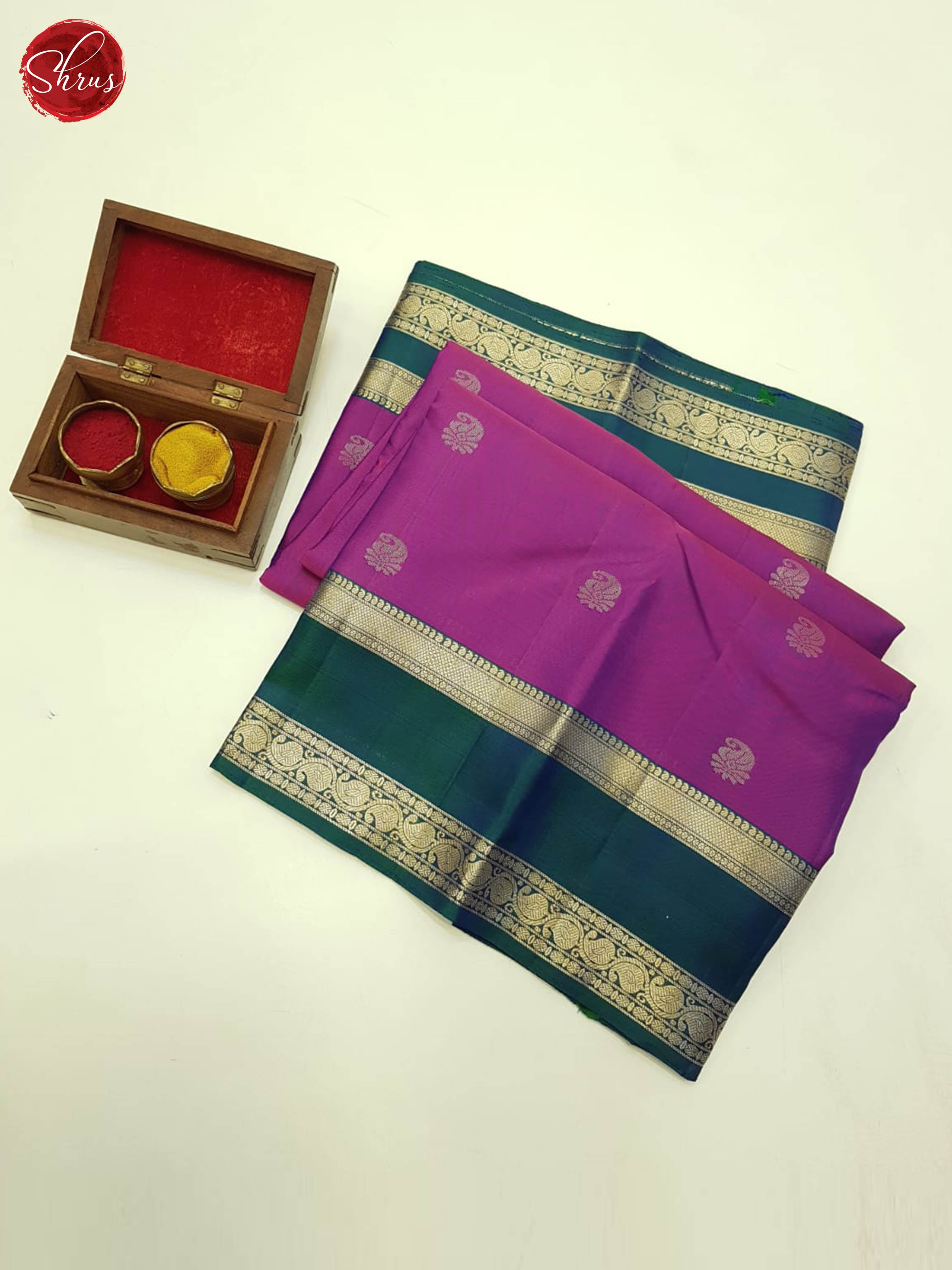 Purple And Peacock Blue- Soft Silk Saree - Shop on ShrusEternity.com