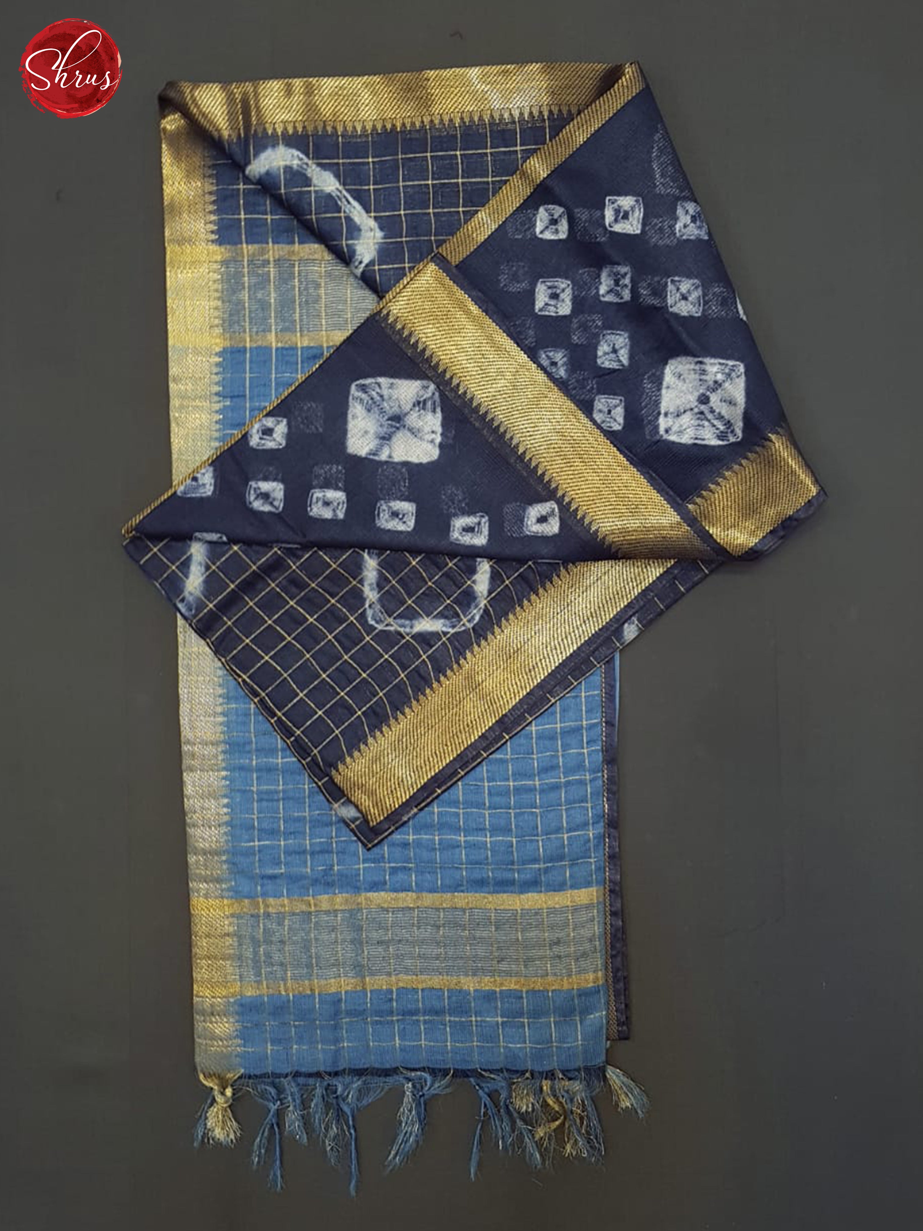 Navy Blue & Light Blue - Shibori Saree - Shop on ShrusEternity.com