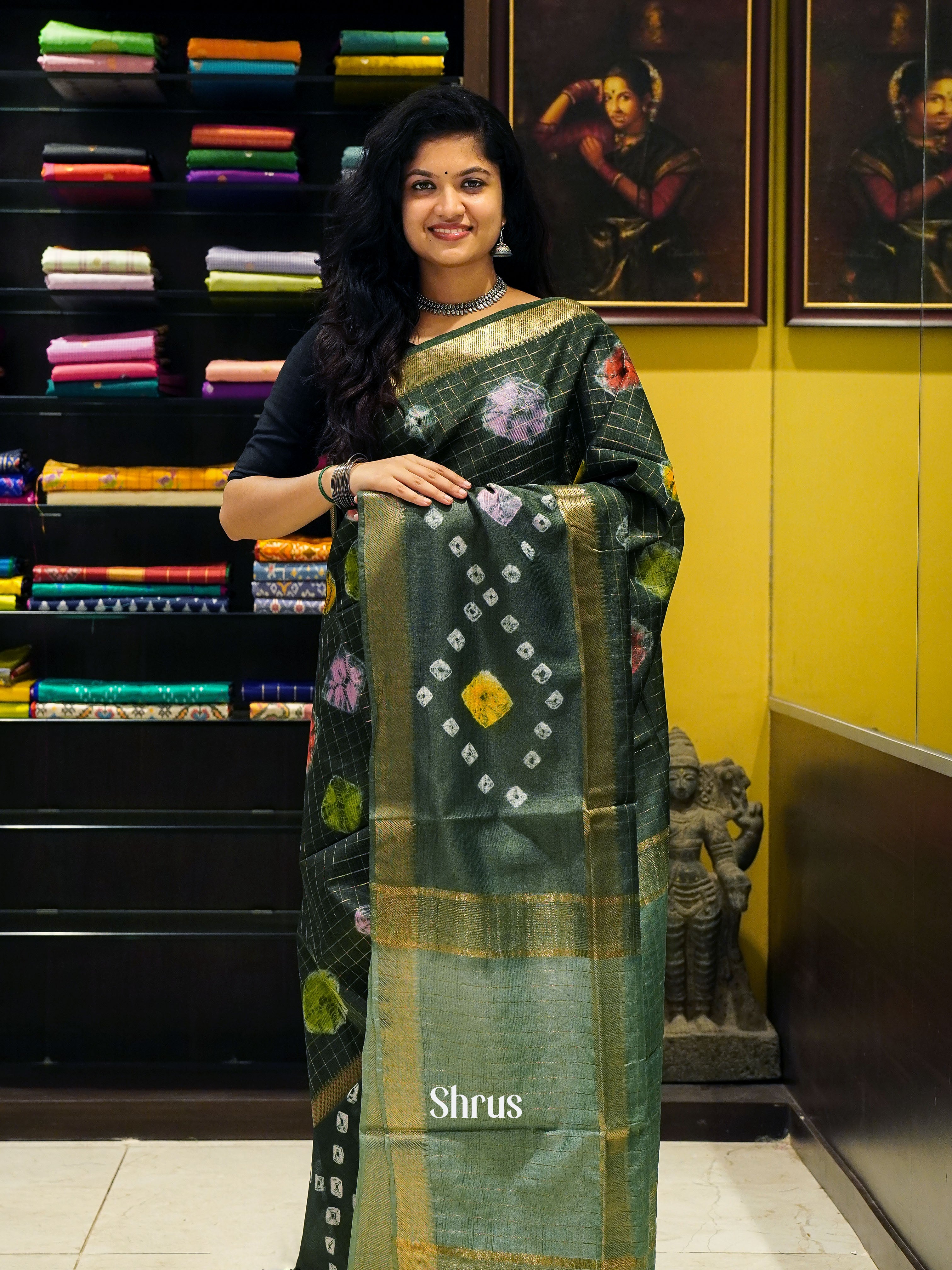 Green - Shibori Saree - Shop on ShrusEternity.com