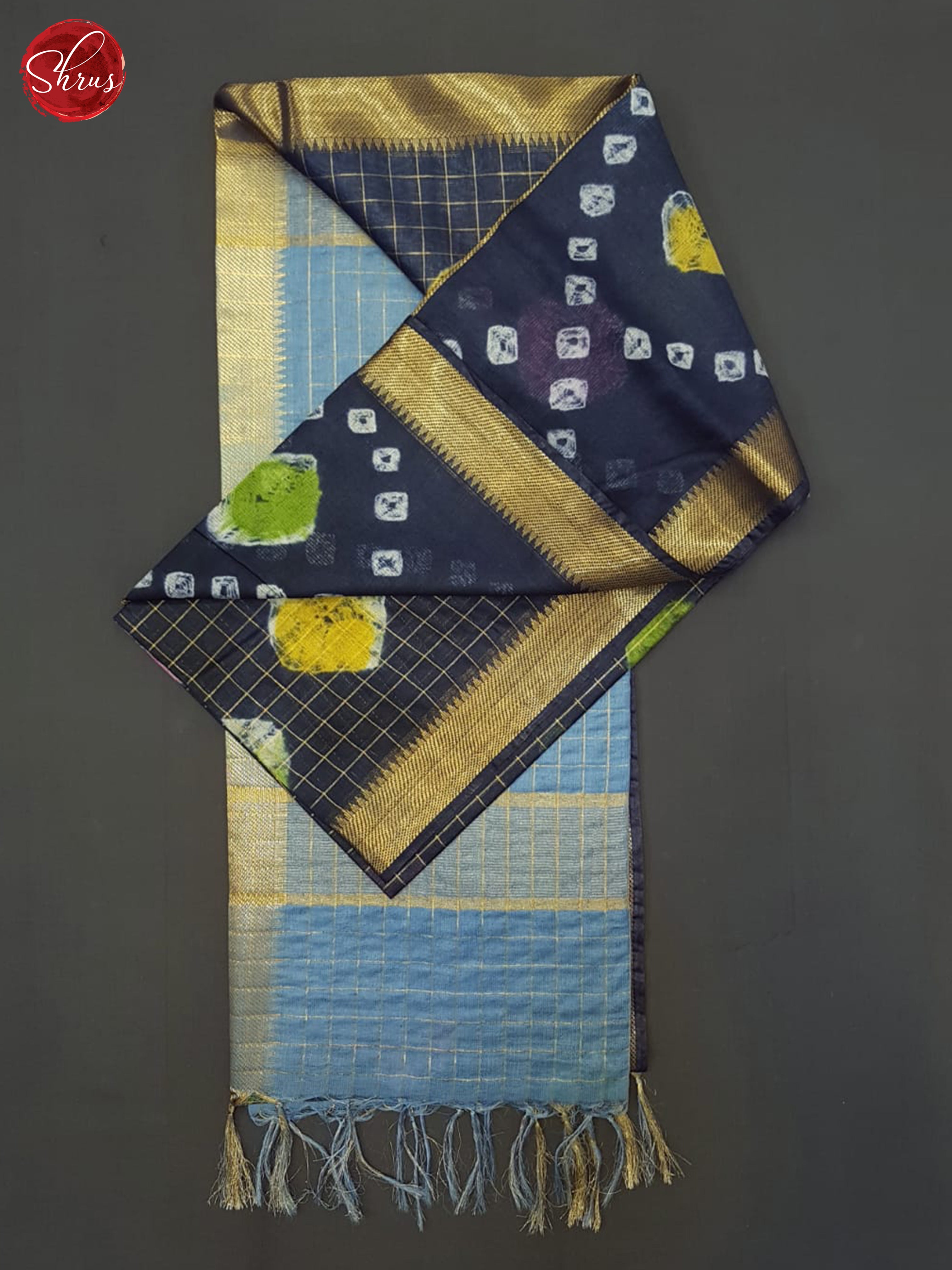 Navy Blue & Blue - Shibori saree - Shop on ShrusEternity.com