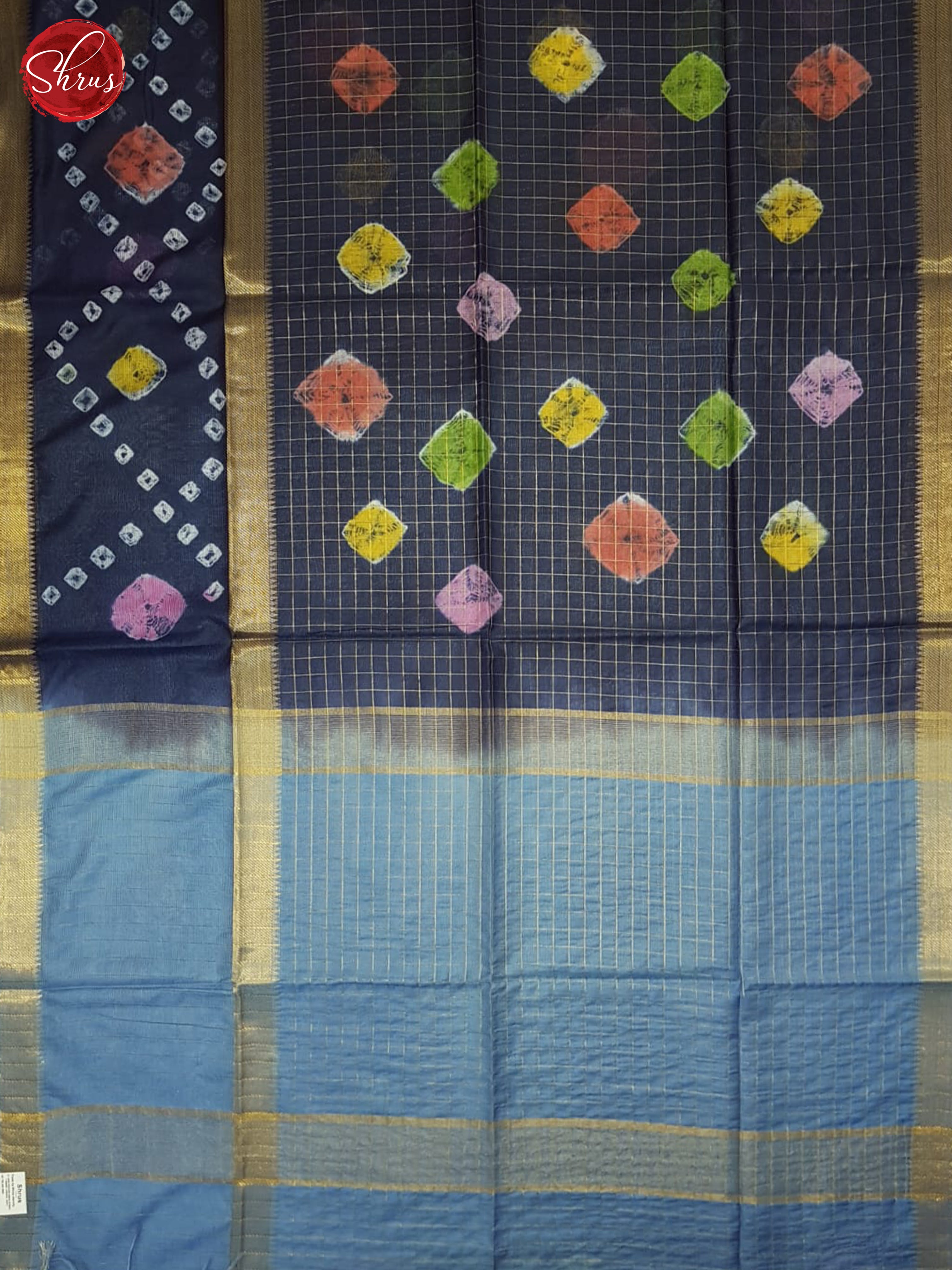 Navy Blue & Blue - Shibori saree - Shop on ShrusEternity.com
