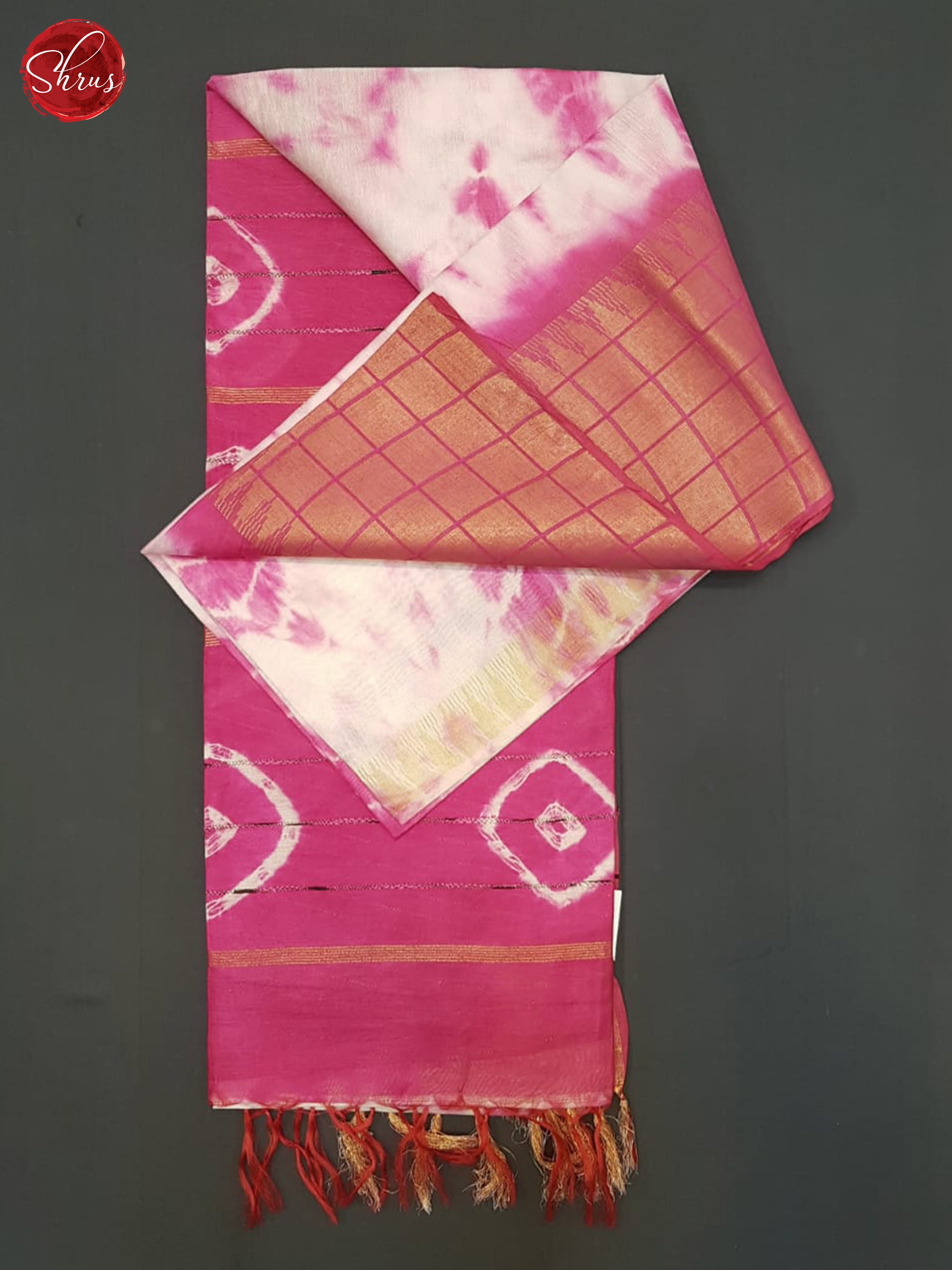 Cream And Pink - Shibori Saree